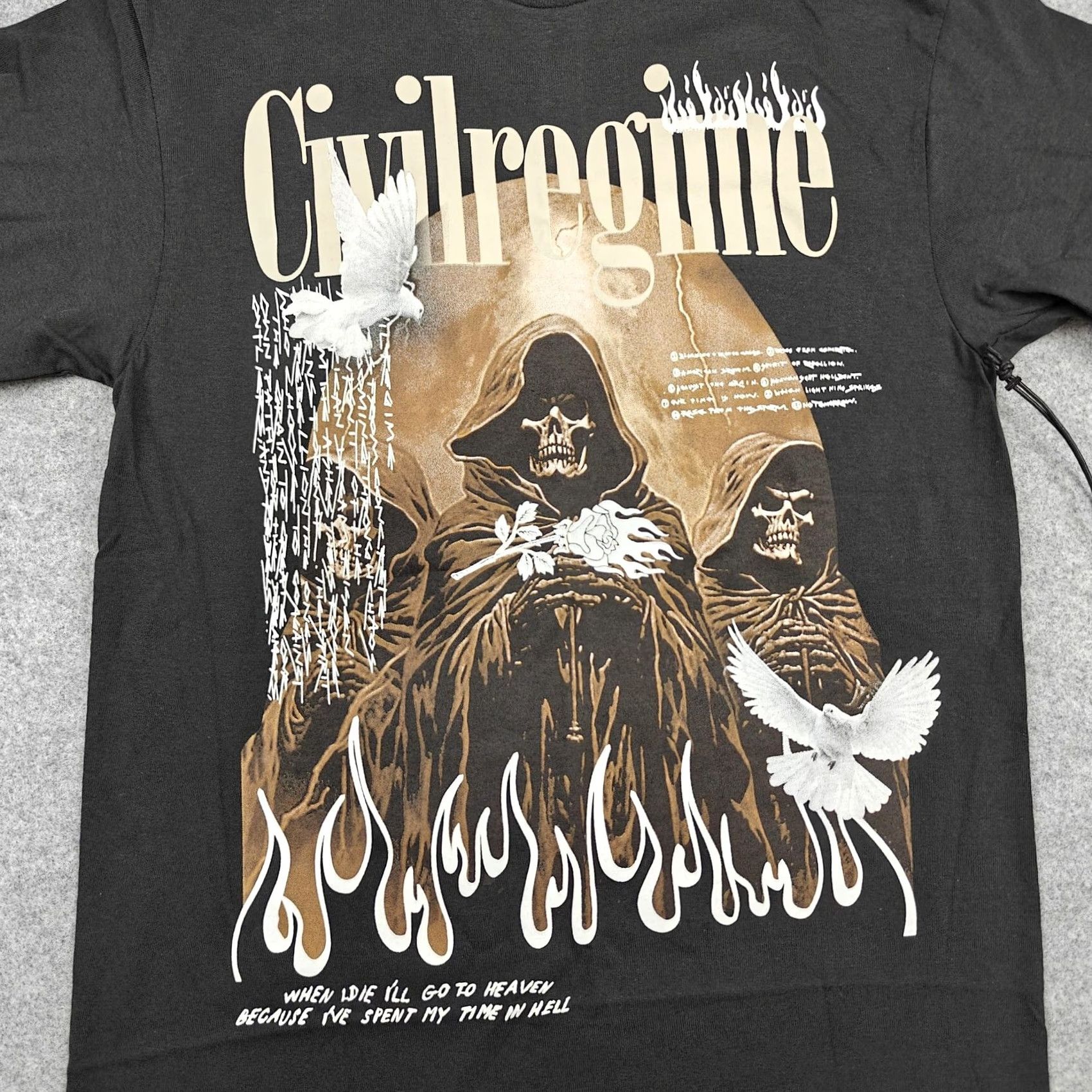 Vintage VINTAGE? Civil Regime Shirt Mens M Black Grim Reaper Flames Doves Graphic Streetwear Size US M / EU 48-50 / 2 - 2 Thumbnail