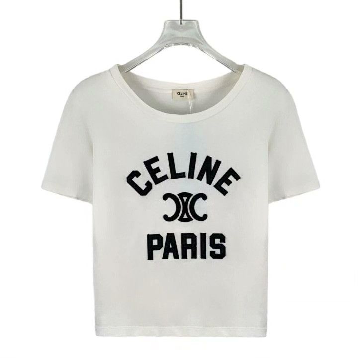 Celine Celine White Logo Embroidered Cotton T-shirt Size M / US 6-8 / IT 42-44 - 1 Thumbnail