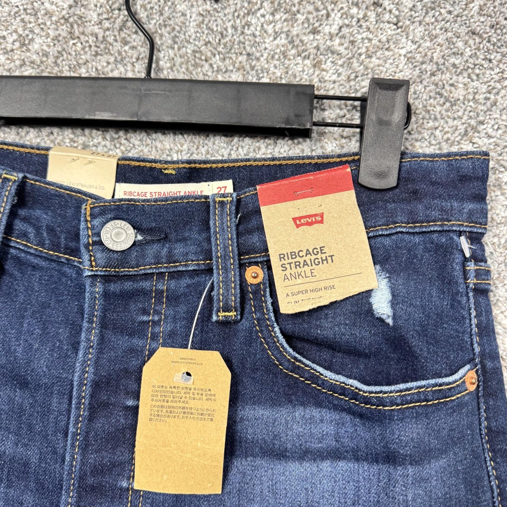 Levi's Levi's Ribcage Straight Ankle Jeans Womens 27 Blue High Rise Distressed 27x27 Size 27" / US 4 / IT 40 - 3 Thumbnail