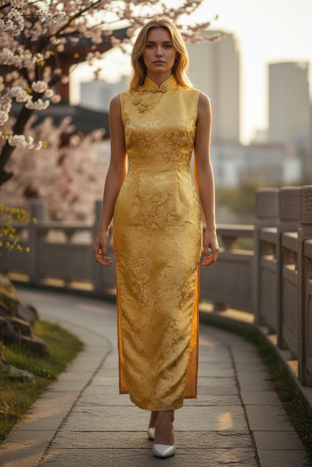 Other Chinatown Elegant Gold Sleeveless Midi Dress Size S / US 4 / IT 40 - 3 Thumbnail