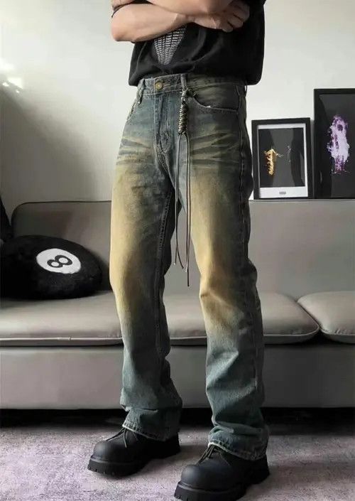 VIBE Blue vintage washed men's distressed straight jeans y2k Size US 32 / EU 48 - 5 Thumbnail