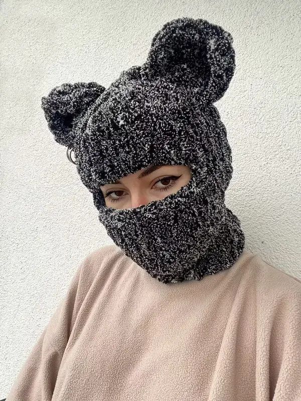 Japanese Brand Bear ski mask . Knitted balaclava with ears . Hat winter Size ONE SIZE - 3 Thumbnail
