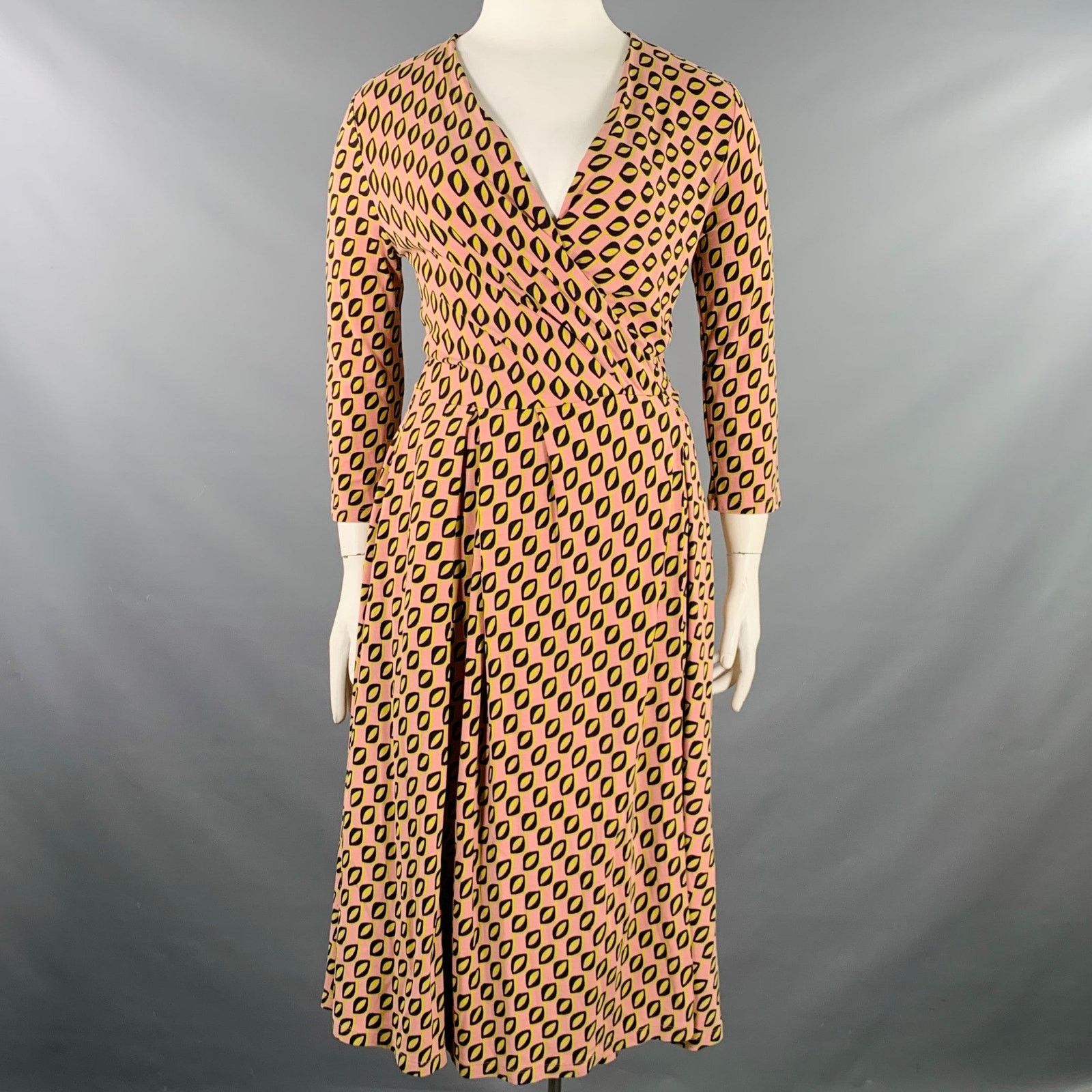 Max Mara Size XL Pink Black Yellow Viscose Blend Abstract Wrap Dress Size XL / US 12-14 / IT 48-50 - 1 Thumbnail