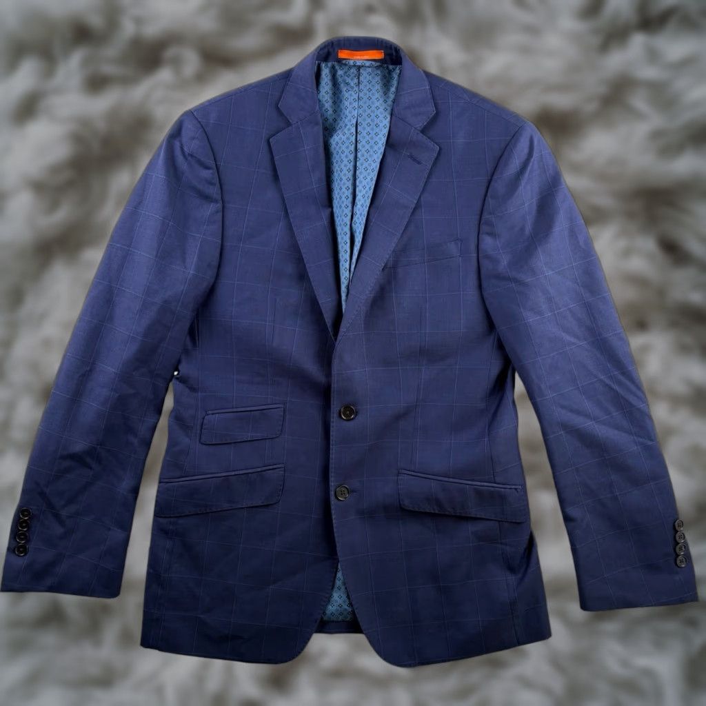 VINTAGE? (No) Tallia Blazer Jacket Blue Plaid Wool 38R Men’s Two-Button Double-Vented Notch Lapel Regular Fit