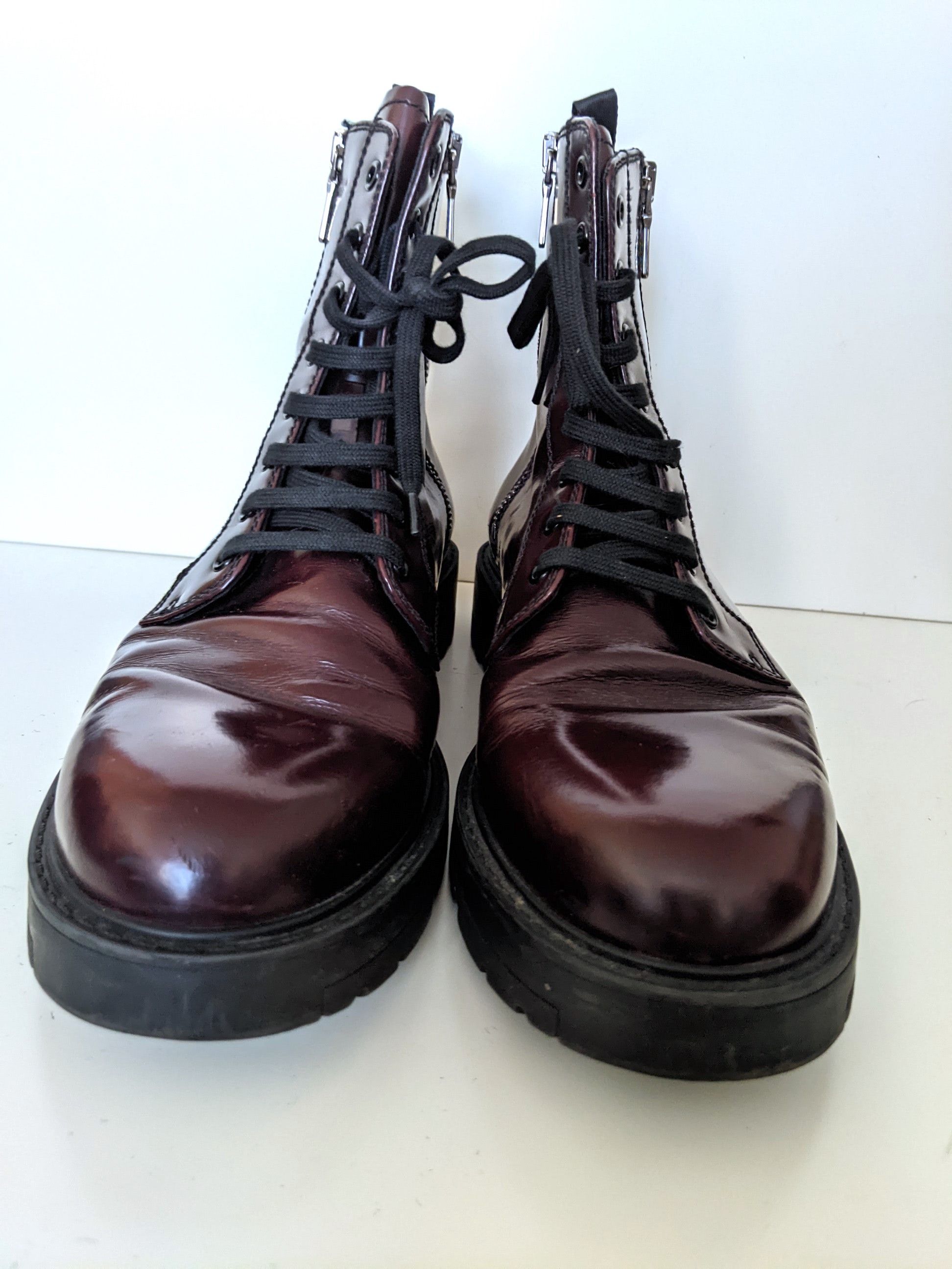 Prada PRADA lace up boots burgundy leather combat 40 Size US 10 / IT 40 - 4 Thumbnail