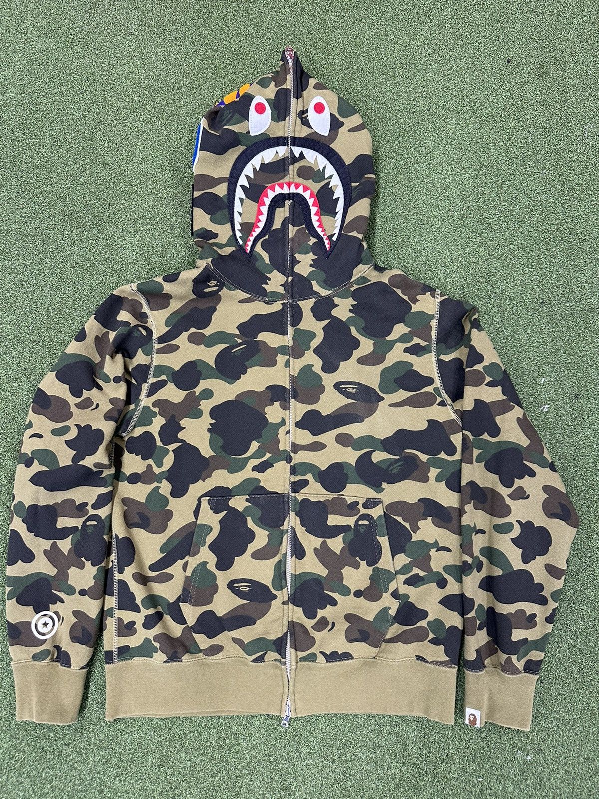 Image of Bape 1St Camo Shark Full Zip Hoodie in Green, Men's (Size XL)