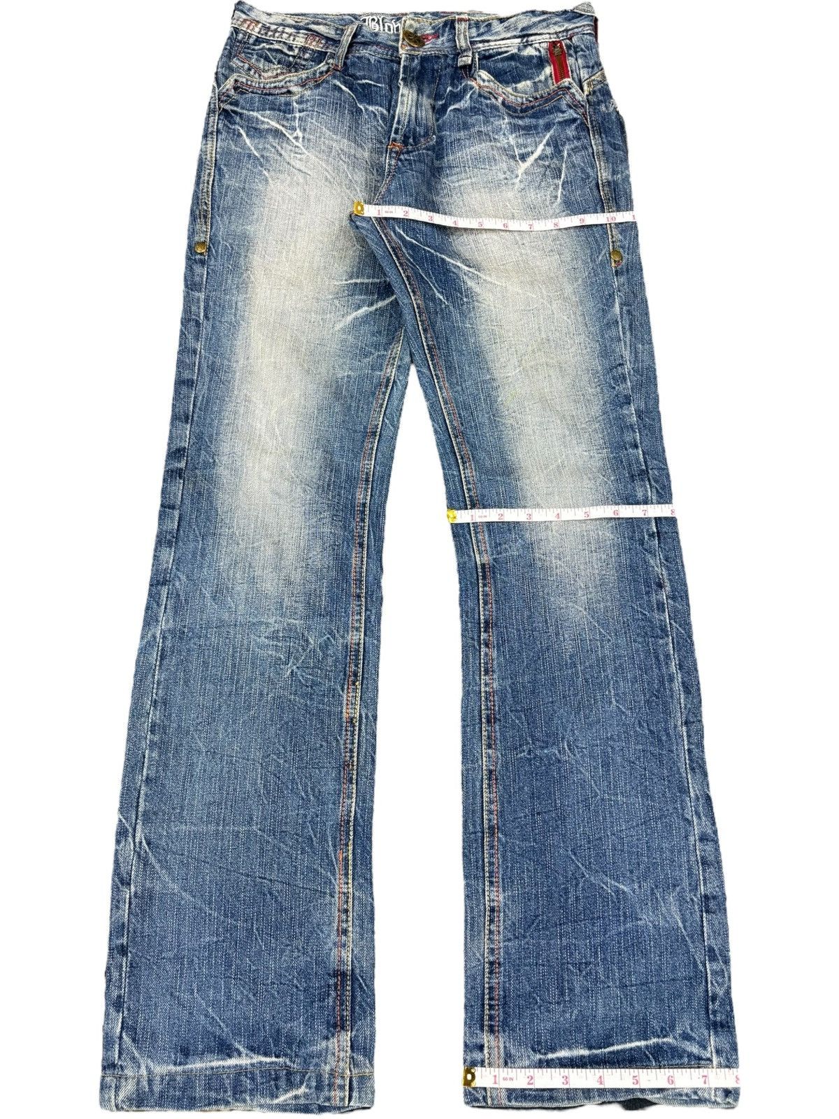 Japanese Brand Vintage Blow by Blue Cracked Faded Wash Bootcut Jeans Size US 30 / EU 46 - 12 Thumbnail