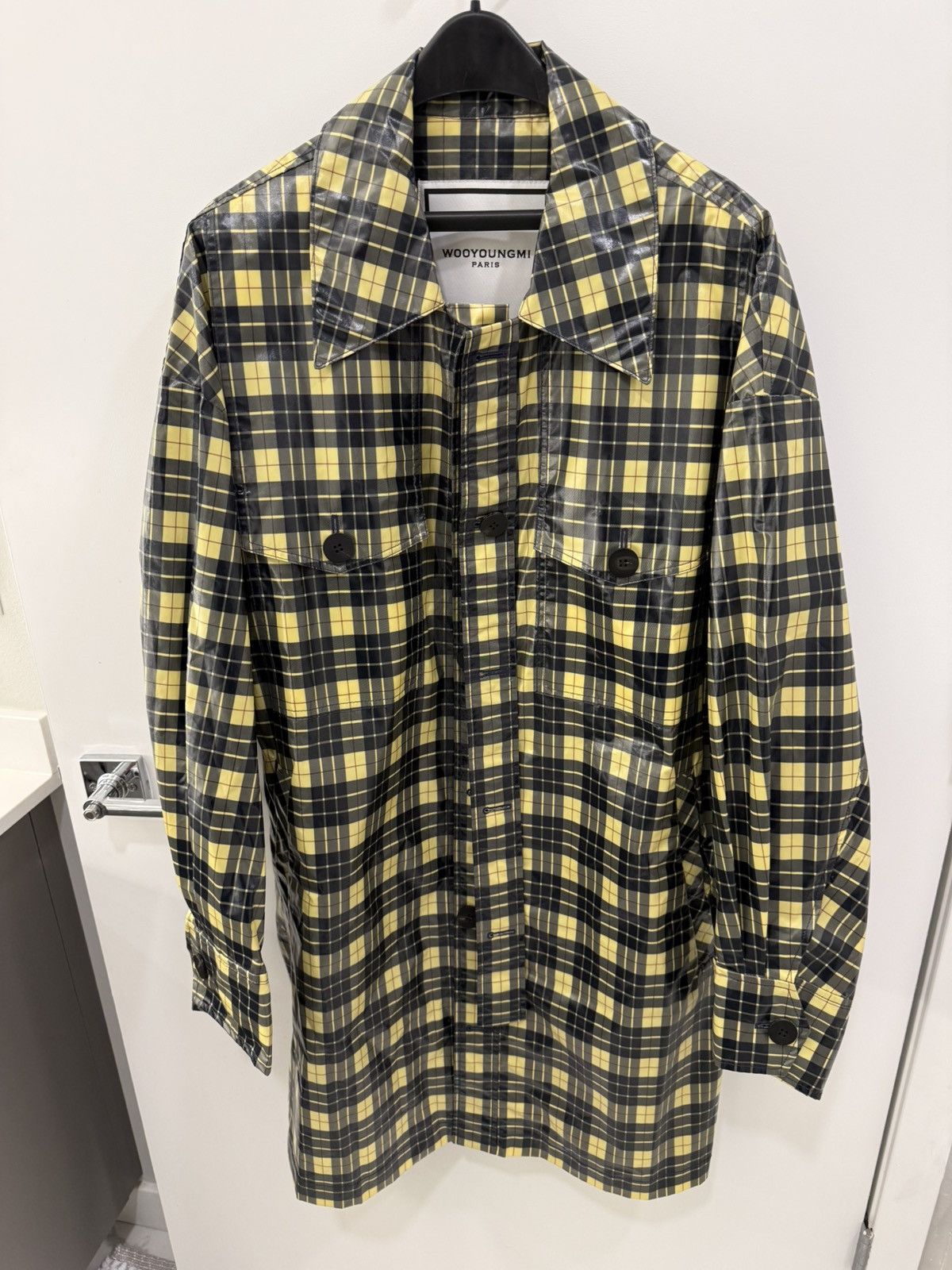 Wooyoungmi W19 Yellow Plaid Coated Coat Size US M / EU 48-50 / 2 - 1 Thumbnail