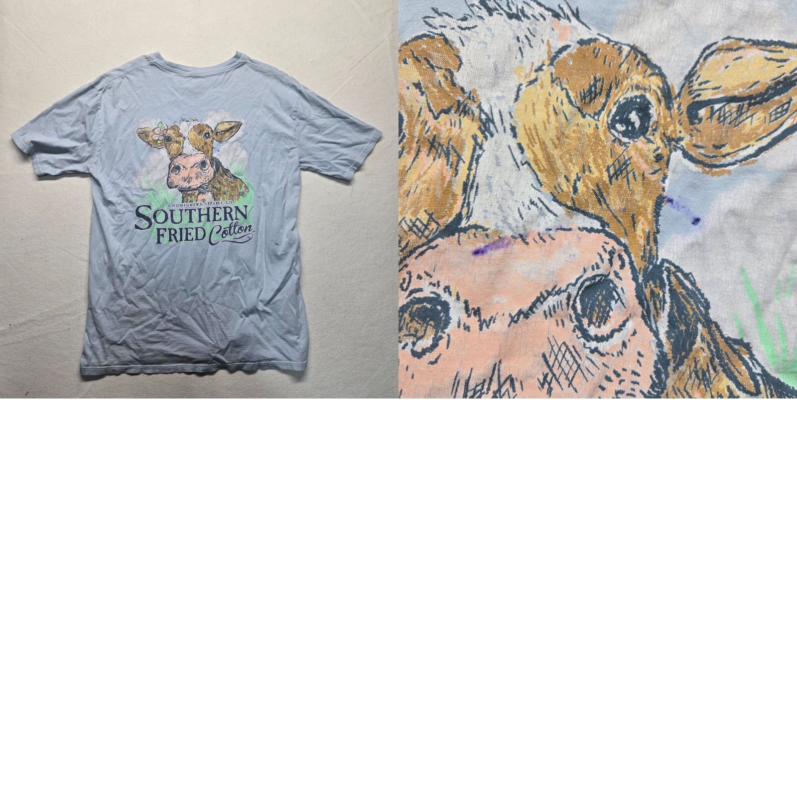 Vintage VINTAGE Southern Fried Cotton Graphic Print Cow T-Shirt Adult Large Blue Southern Mens Size US L / EU 52-54 / 3 - 8 Thumbnail