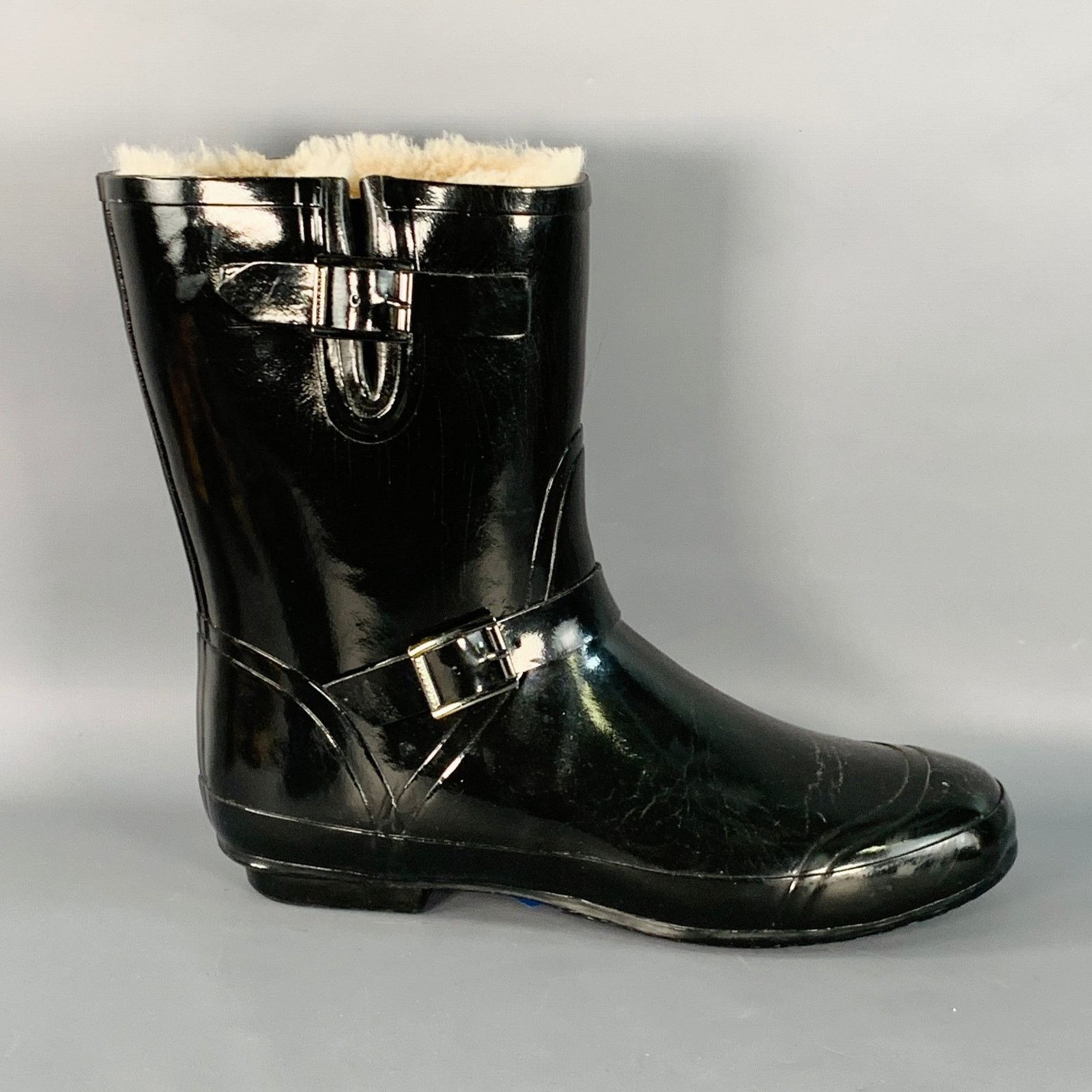 Burberry BURBERRY Size 10 Black Rubber Shearling Lined Rain Boots Size US 10 / EU 43 - 2 Thumbnail