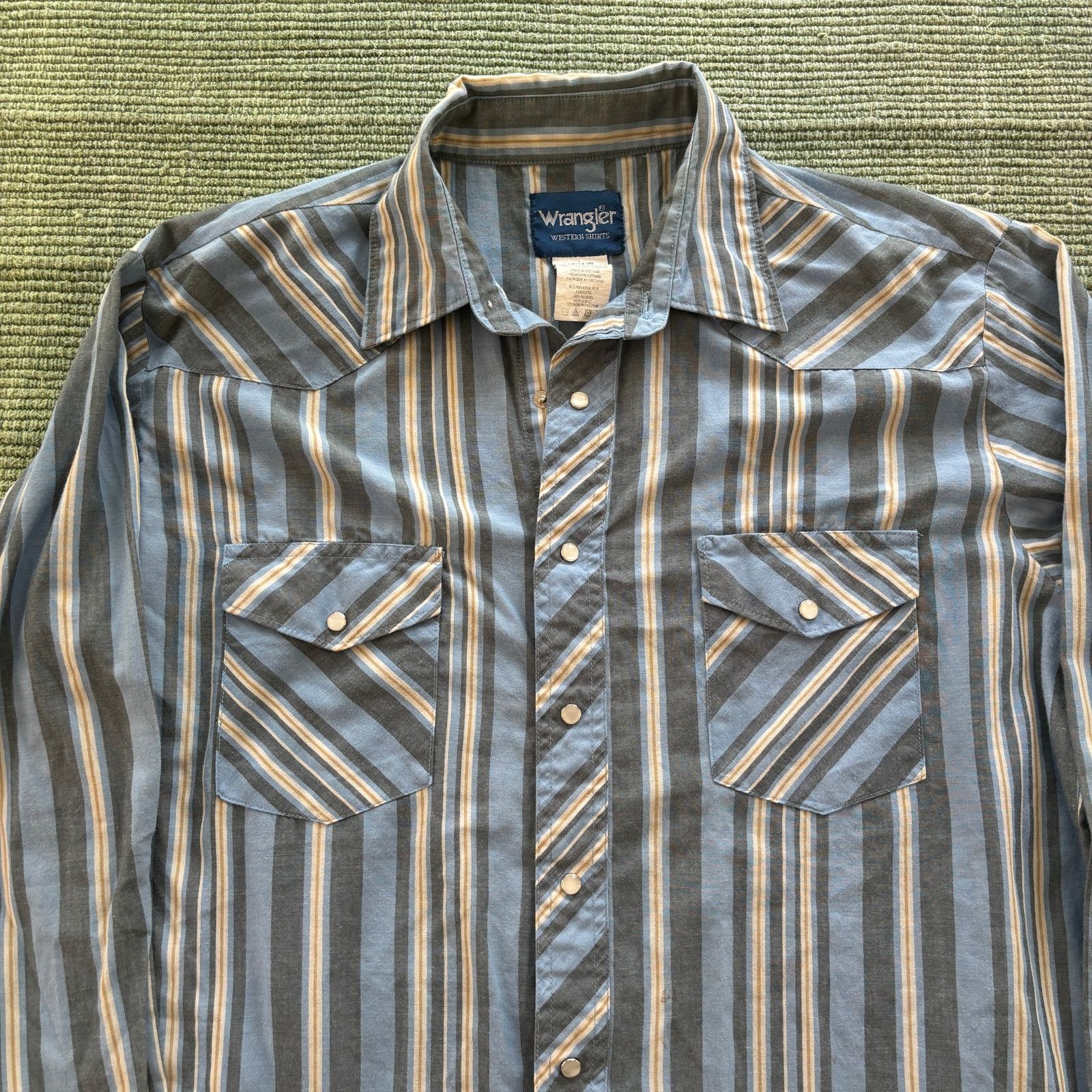 Vintage × Wrangler Vintage Wrangler Blue Striped Cotton Western Shirt Pearl Size US L / EU 52-54 / 3 - 2 Thumbnail
