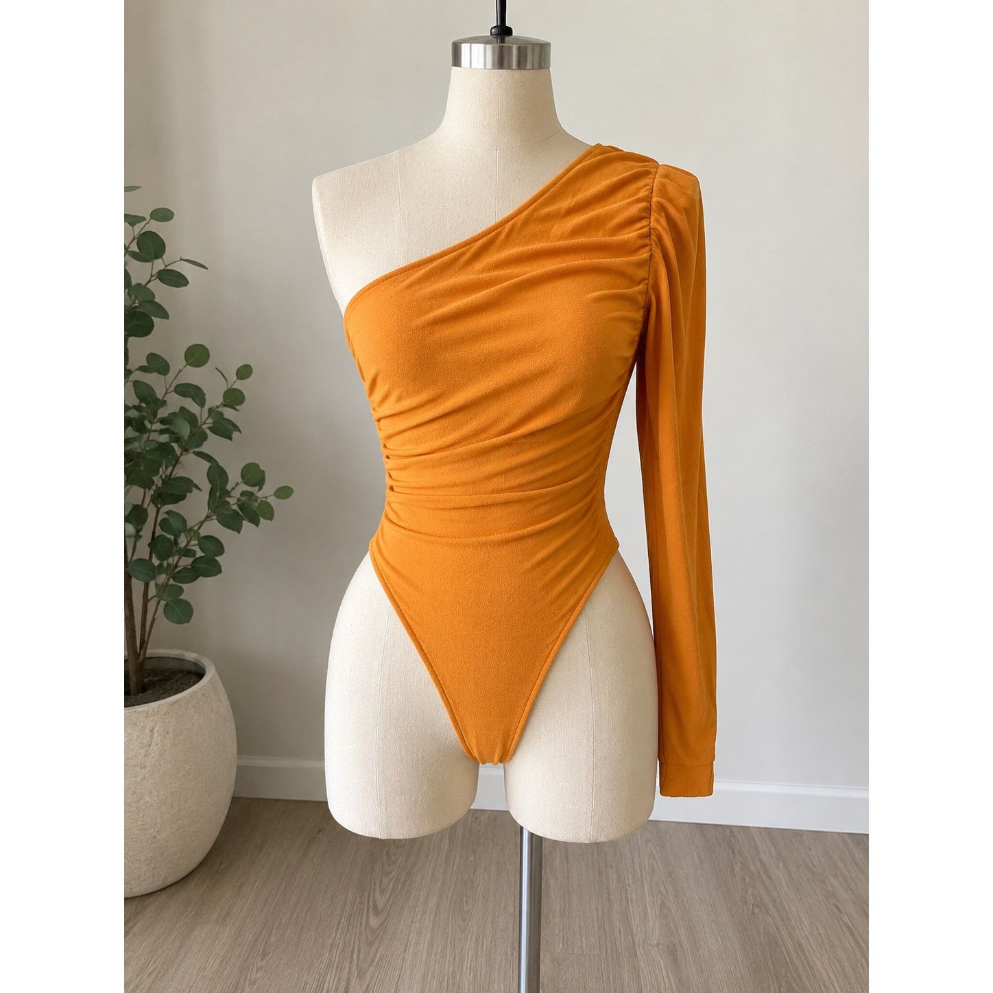 & Other Stories Orange One Shoulder Ruched Bodysuit for Women Size M / US 6-8 / IT 42-44 - 1 Thumbnail