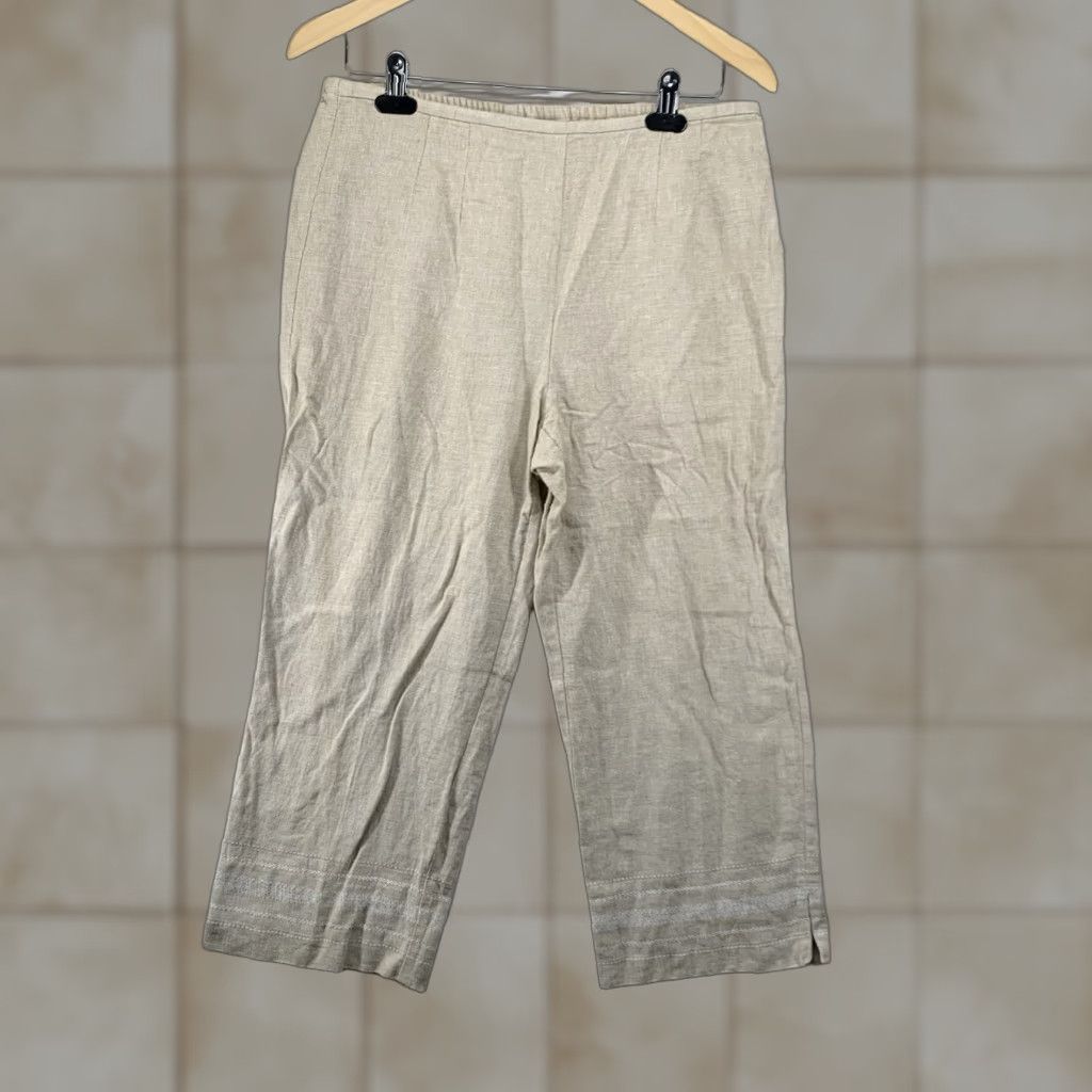Vintage Vintage Women's Linen Cotton Blend Crop Pants PXL High-Waist Elastic Beige Summer Spring Casual Size 40" / US 18 - 1 Thumbnail