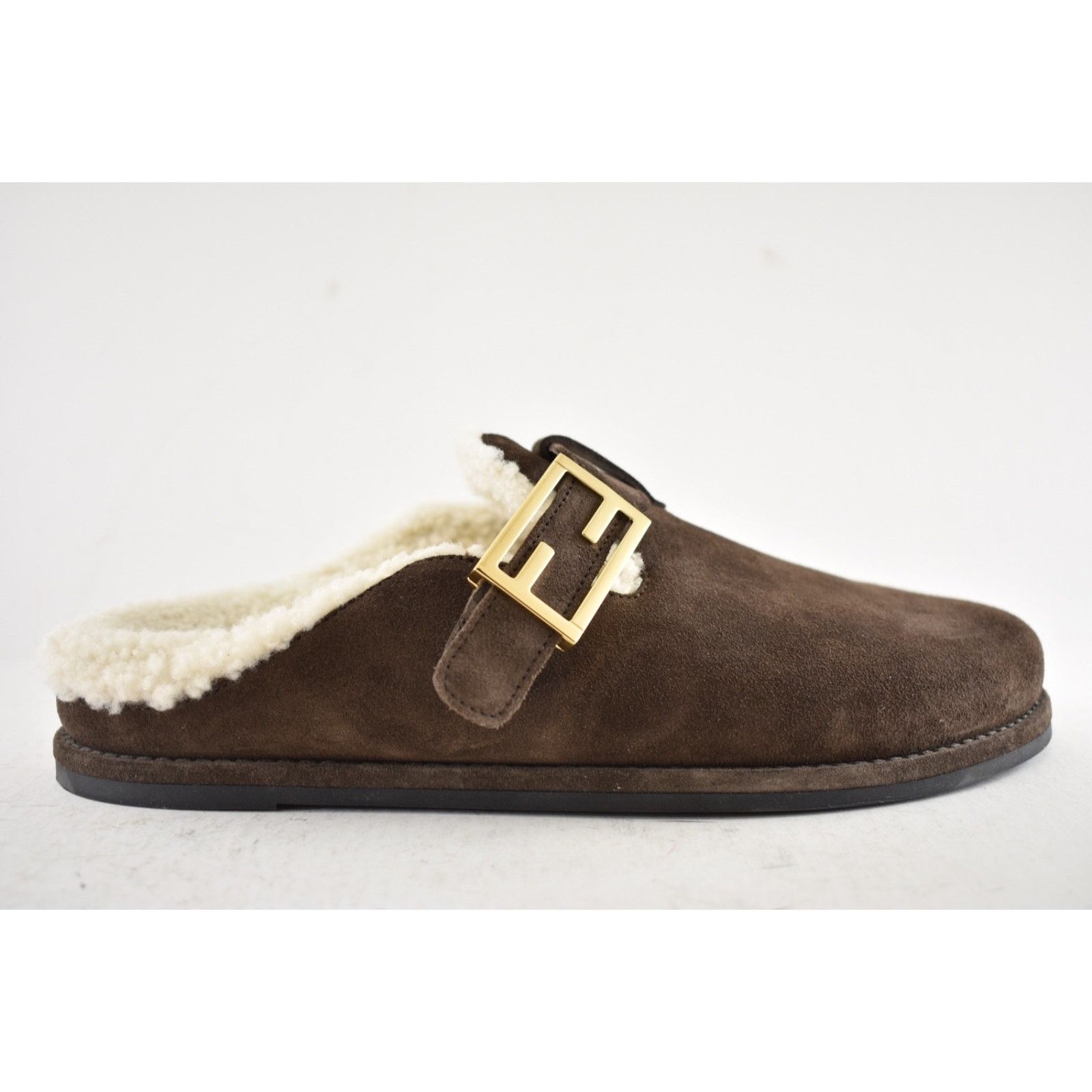 Fendi Fendi Feel Mules Brown Suede Shearling FF Gold Logo Slip On Size US 11 / IT 41 - 2 Thumbnail