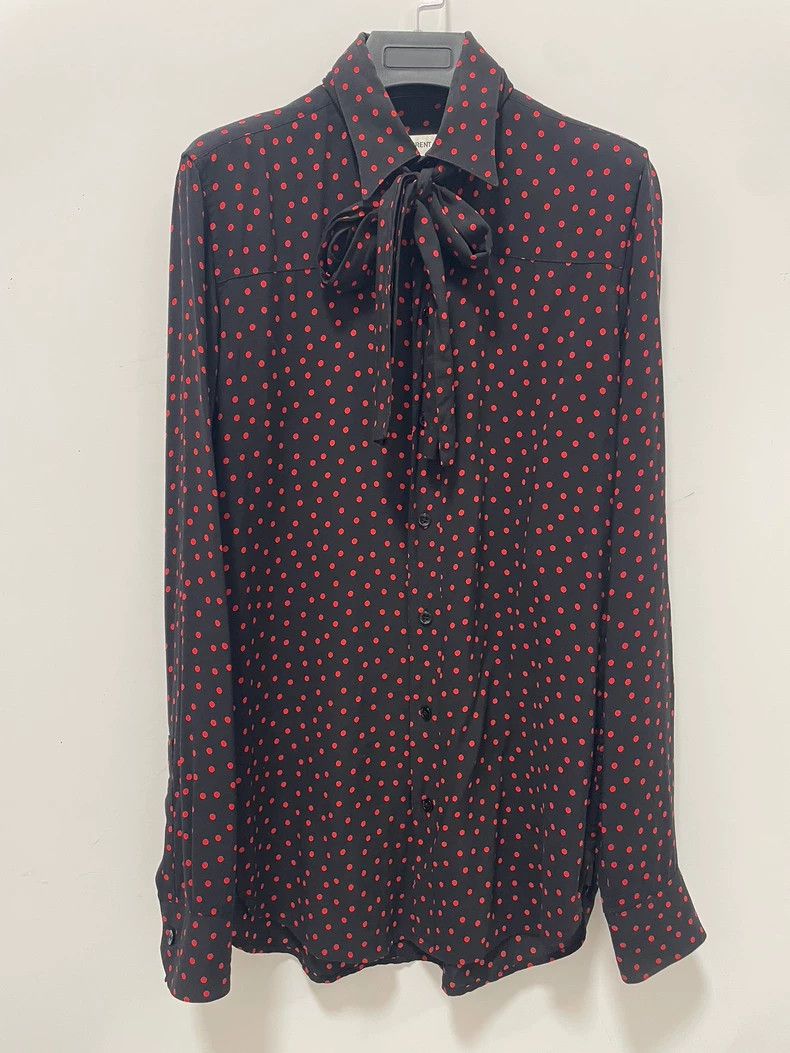 Saint Laurent Paris Saint Laurent Polka Dot Bow Tie Shirt Size US M / EU 48-50 / 2 - 1 Thumbnail