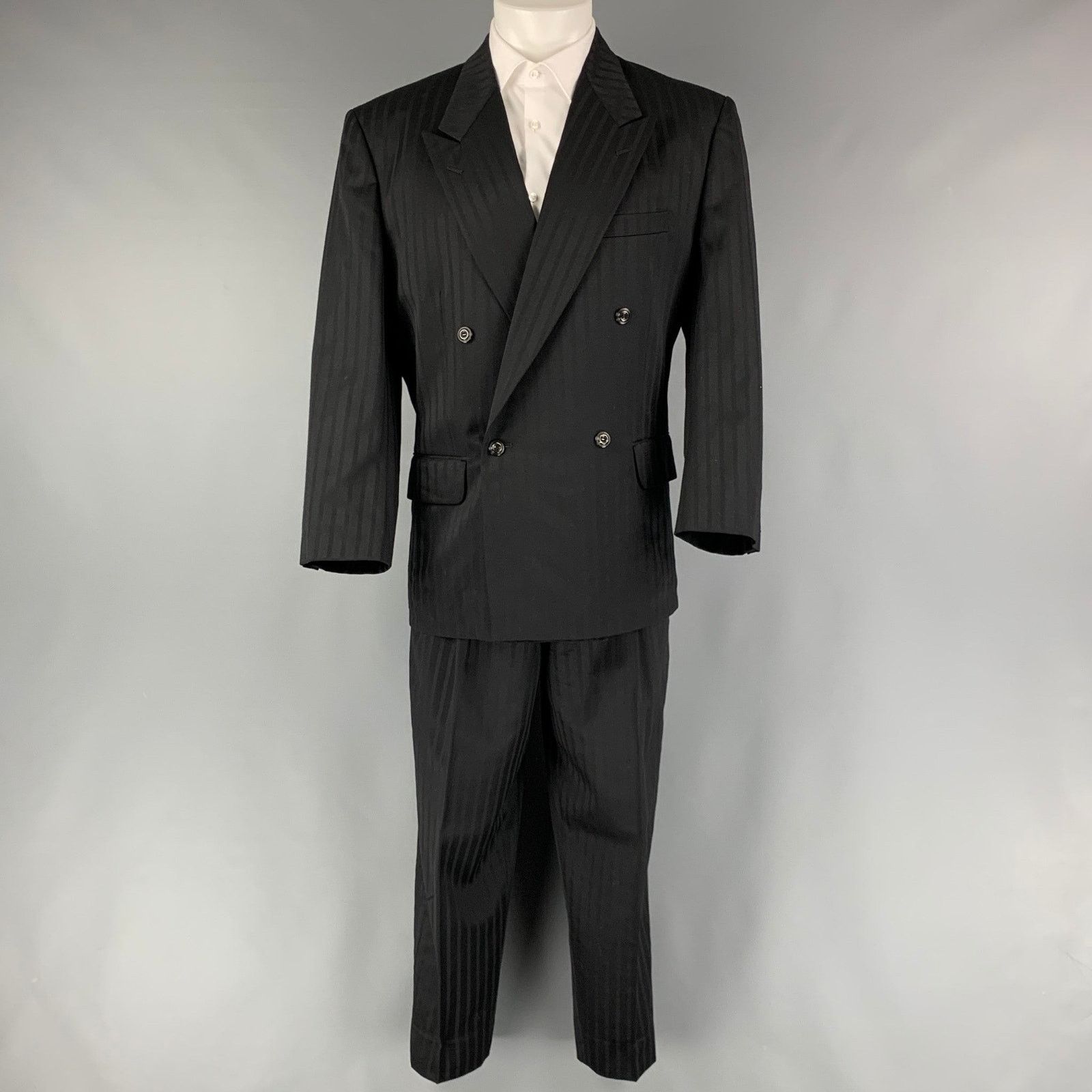 Matsuda MATSUDA Size S Black Stripe Wool Double Breasted 30 29 Suit Size 42R - 2 Thumbnail
