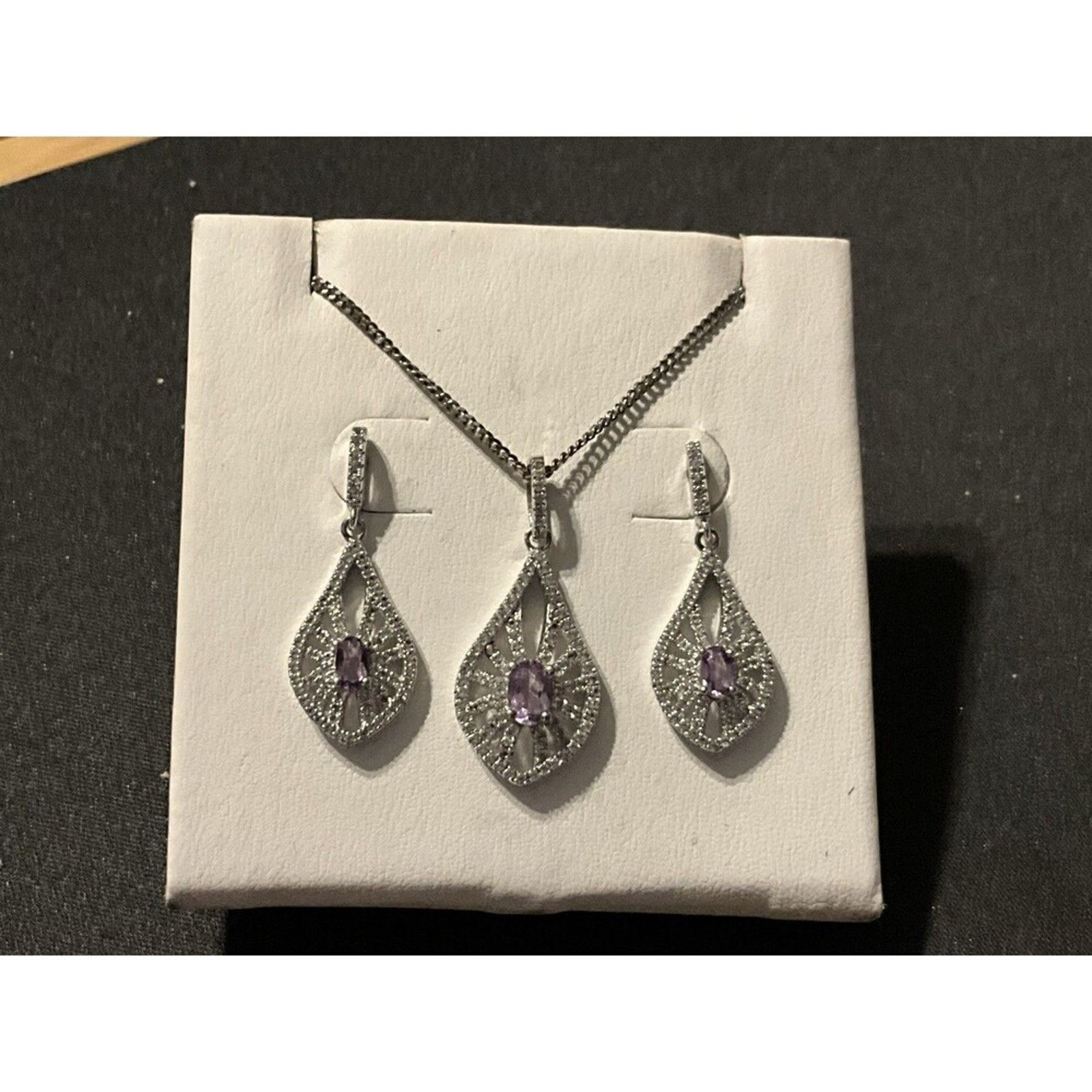 Other 925 Teardrop AM Diamond Necklace & Post Earrings 16in Chain Size ONE SIZE - 1 Thumbnail