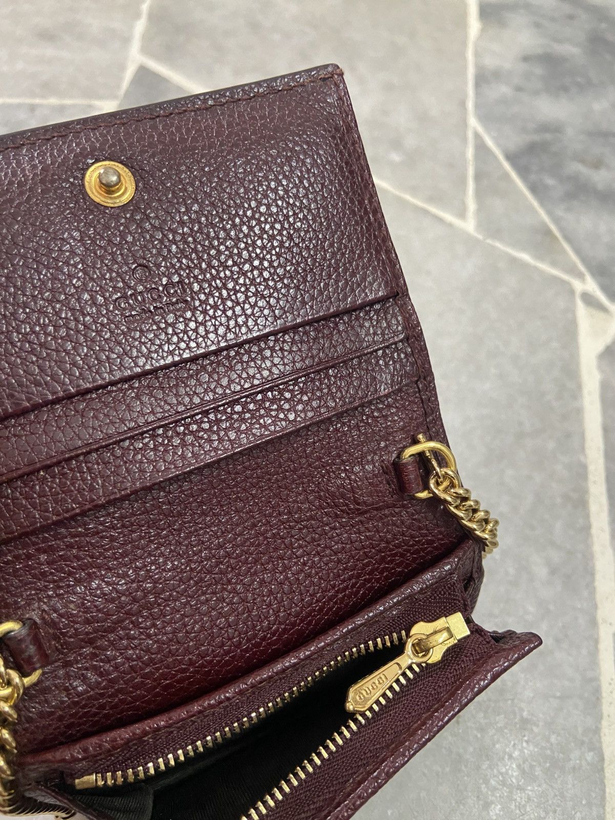 Gucci Gucci Zumi Leather Gold Chain Bi-Fold Mini Wallet Size ONE SIZE - 7 Thumbnail
