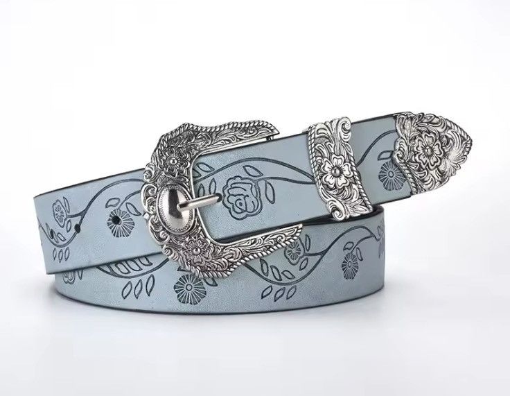 Japanese Brand Flowers print pu leather belt 110 cm Size 32 - 1 Thumbnail