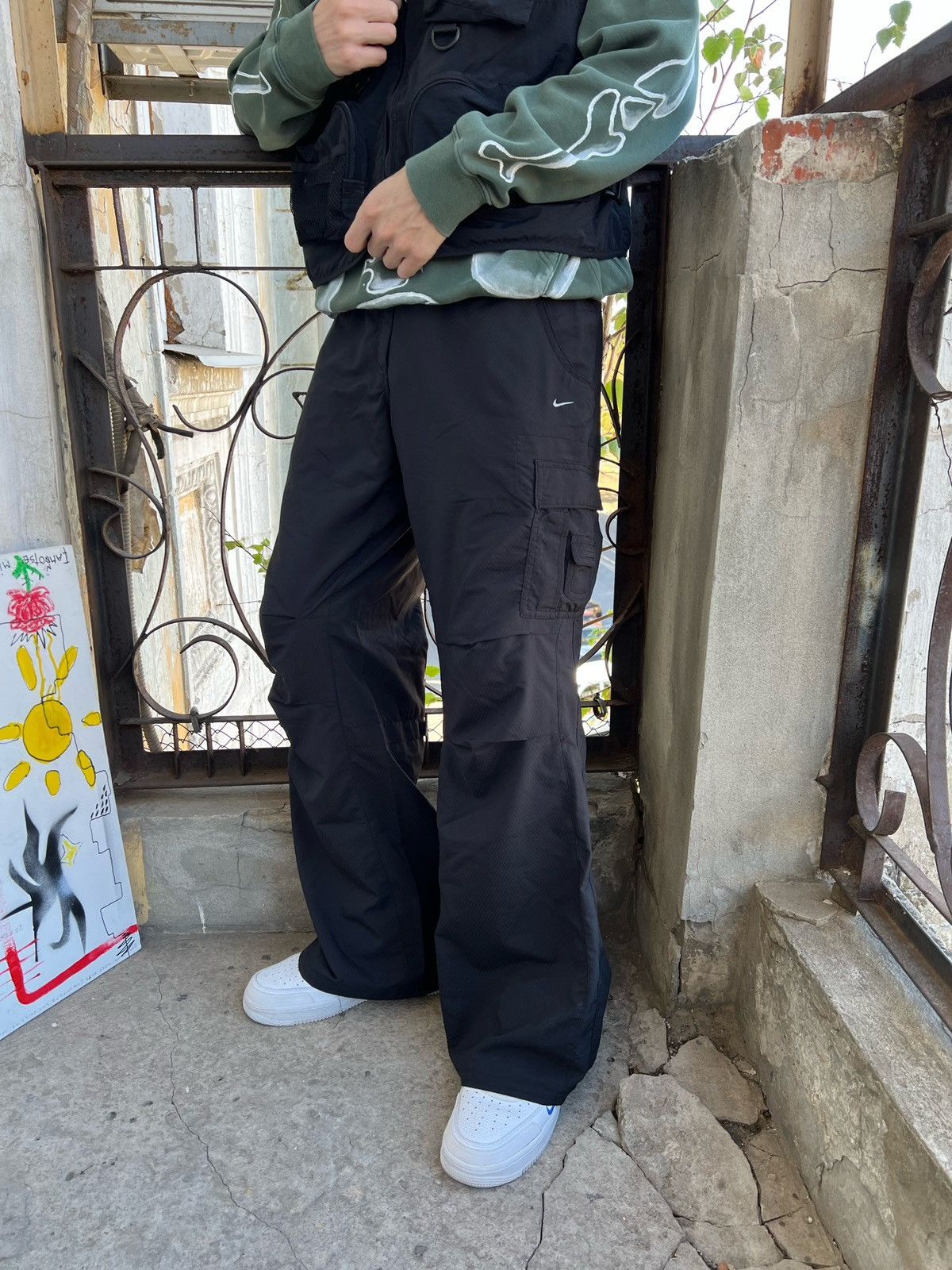 Nike vintage y2k black swoosh embroidered logo track pants