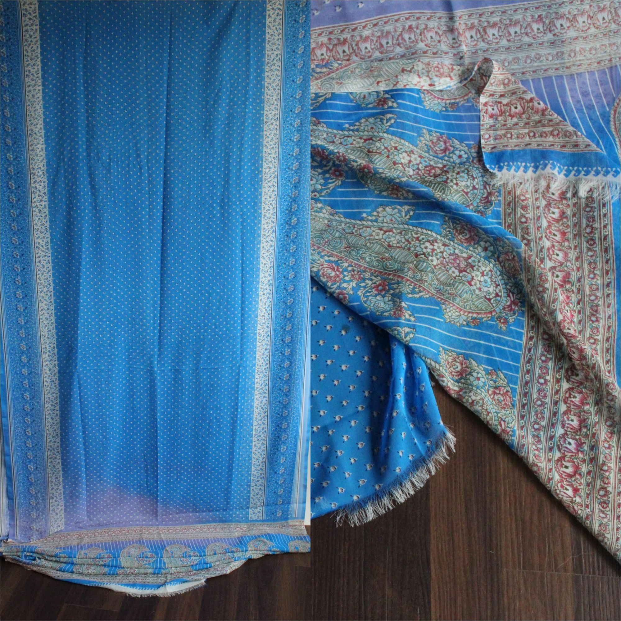 Vintage Vintage 1990s Indian Sari, Authentic Sky Blue Chiffon with a Size ONE SIZE - 1 Thumbnail