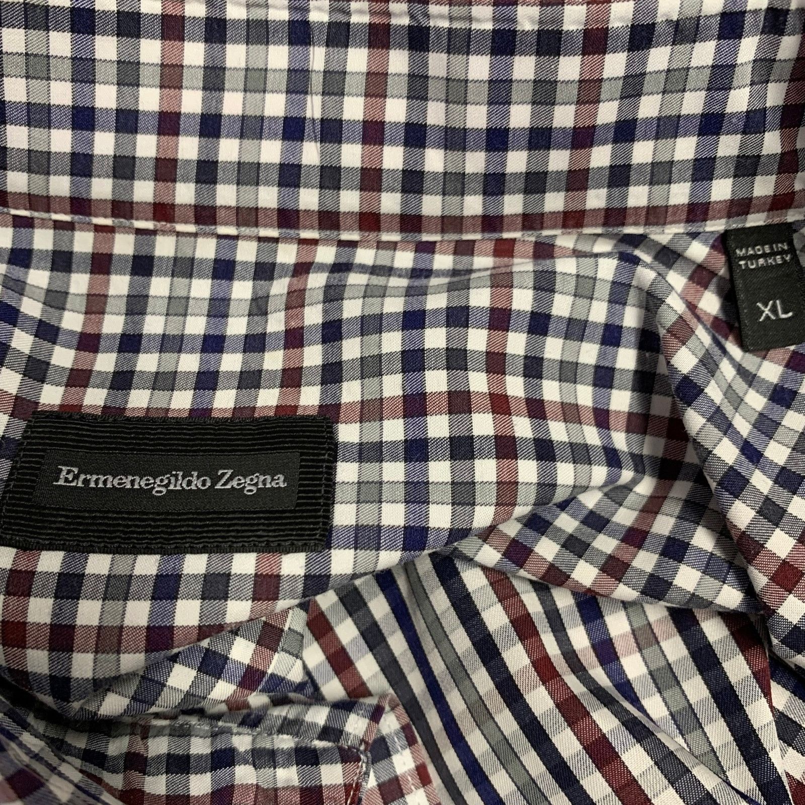 Ermenegildo Zegna Size XL Navy Red Checkered Cotton Long Sleeve Shirt Size US XL / EU 56 / 4 - 5 Thumbnail