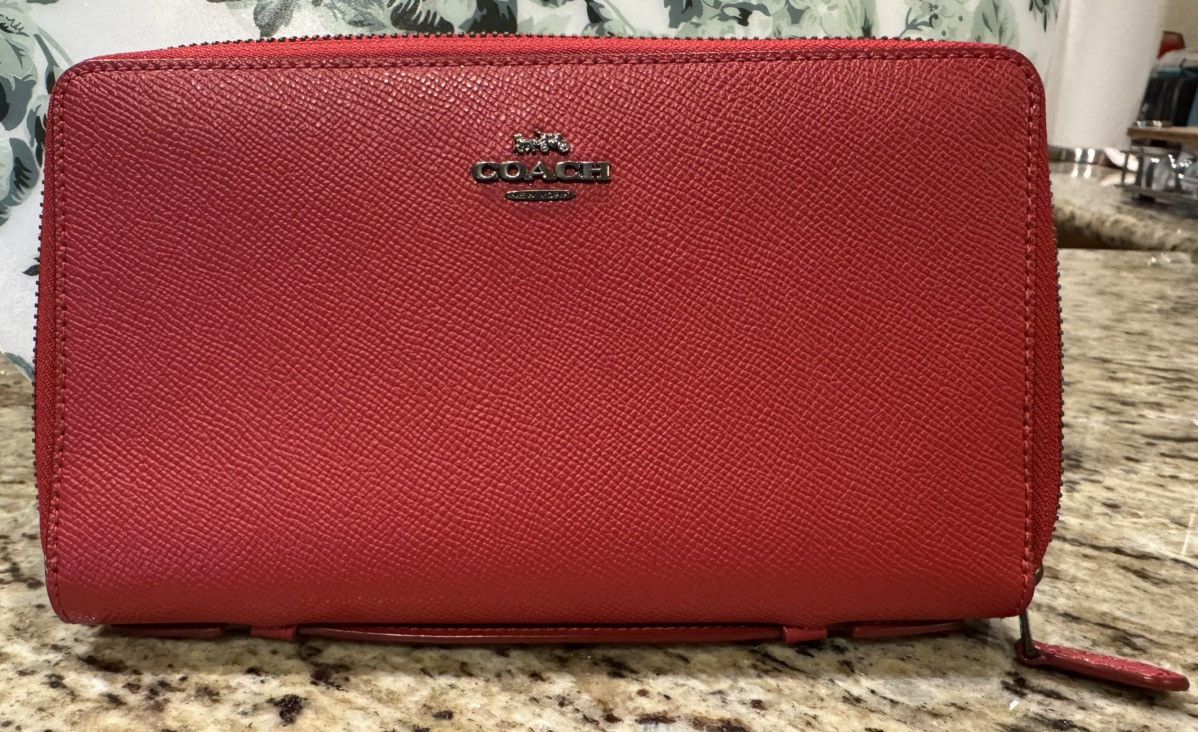 Coach Coach Red Saffiano Leather Double Zip Travel Wallet Size ONE SIZE - 1 Thumbnail