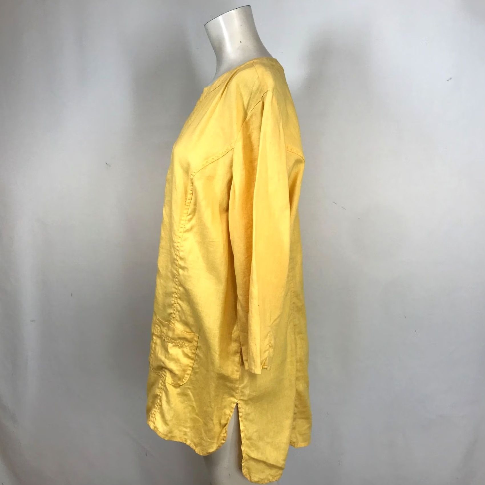 Coldwater Creek COLDwater CREEK Yellow Womens Large 3/4 Sleeve Vneck 100% Linen Top w/Pocket Size L / US 10 / IT 46 - 6 Thumbnail