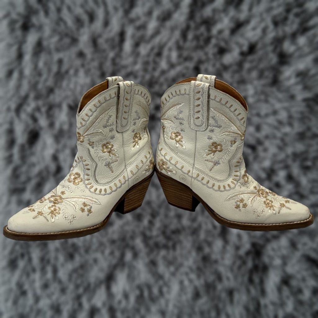 Vintage VINTAGE DINGO Primrose Boots Womens 6.5 White Leather Western Embroidered Cowboy Cowgirl High Heel Cuban Size US 7 / IT 37 - 1 Thumbnail