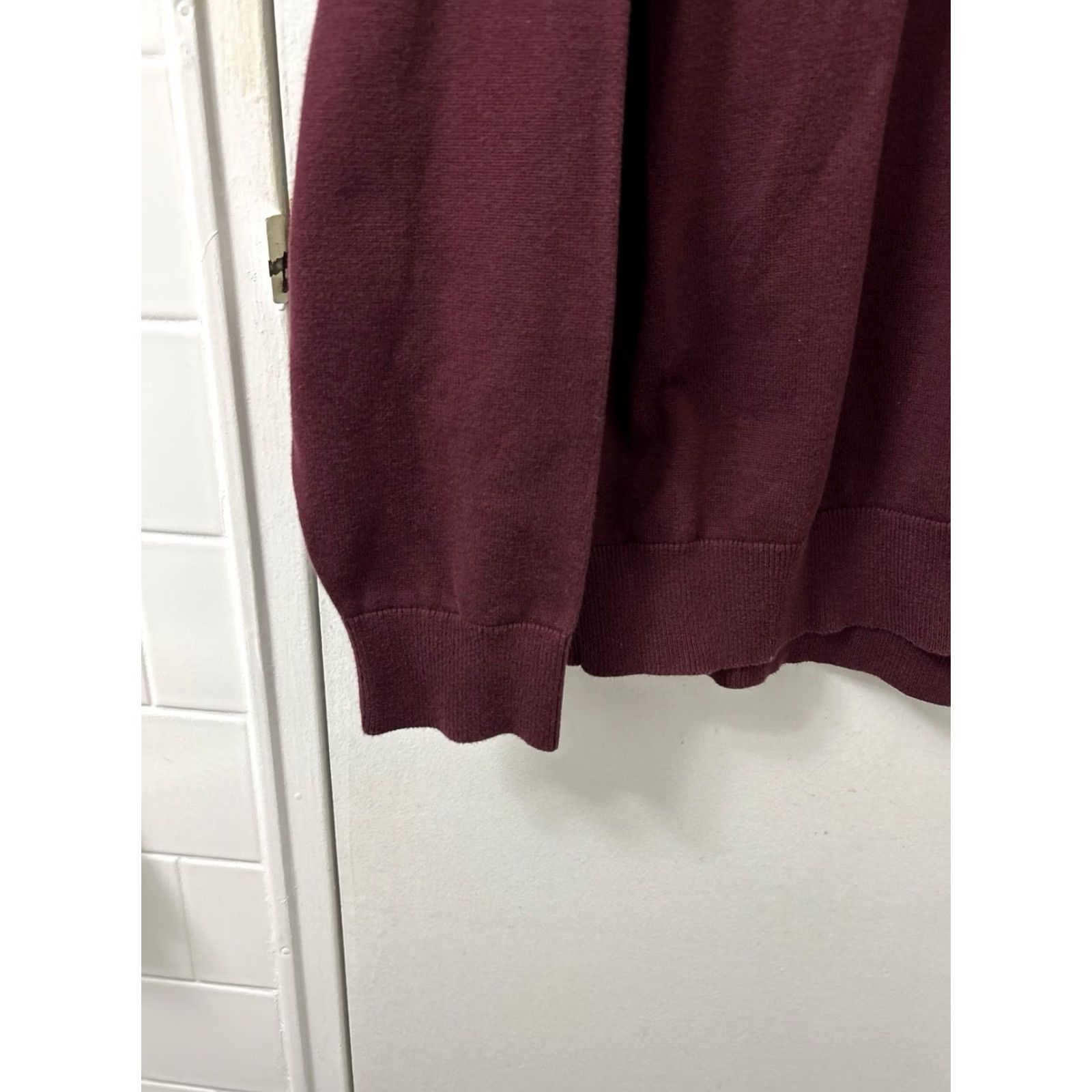 Lands' End Lands' End Mens Sweater Pullover V-Neck 100% Cotton Burgundy Maroon L Large Knit Long Sleeve Classic Modern Size US L / EU 52-54 / 3 - 6 Thumbnail