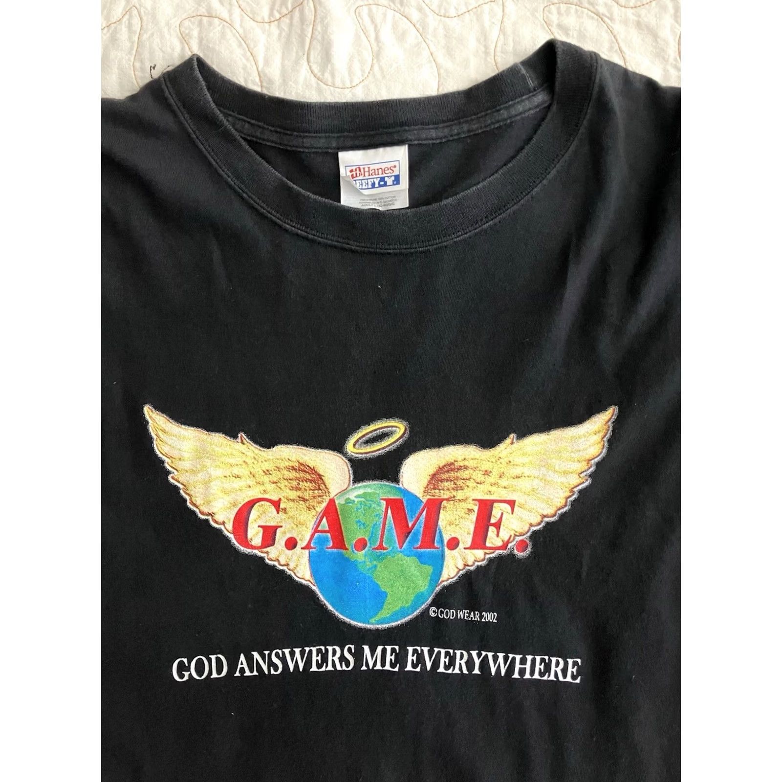 Hanes VINTAGE GAME GOD Answers Me Everywhere Hanes Beefy T Shirt Long Sleeve L Black Mens Size US L / EU 52-54 / 3 - 2 Thumbnail