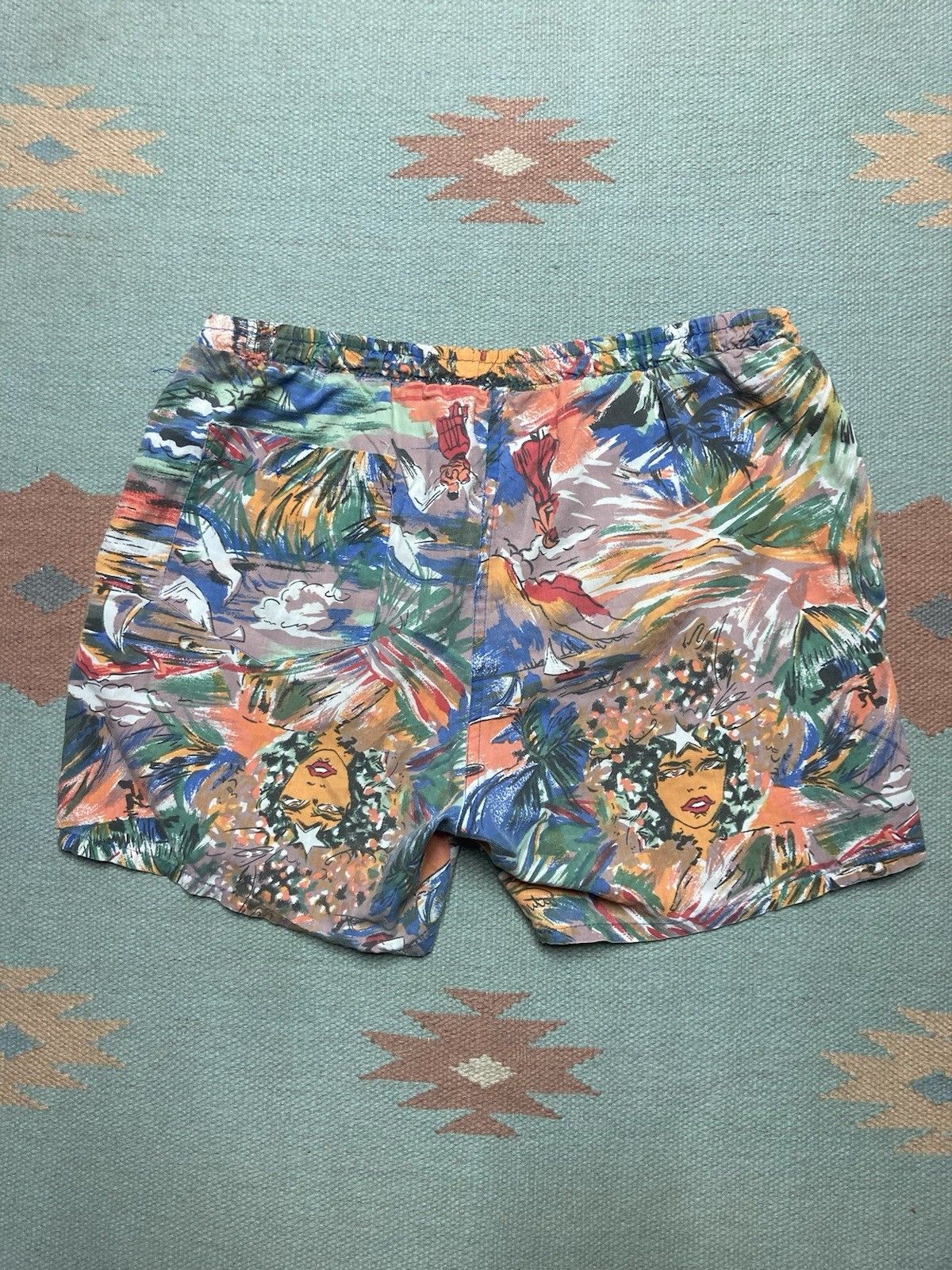 Vintage 80s shorts swim trunks novelty print Hawaiian beach ocean 31 Size US 31 - 6 Thumbnail