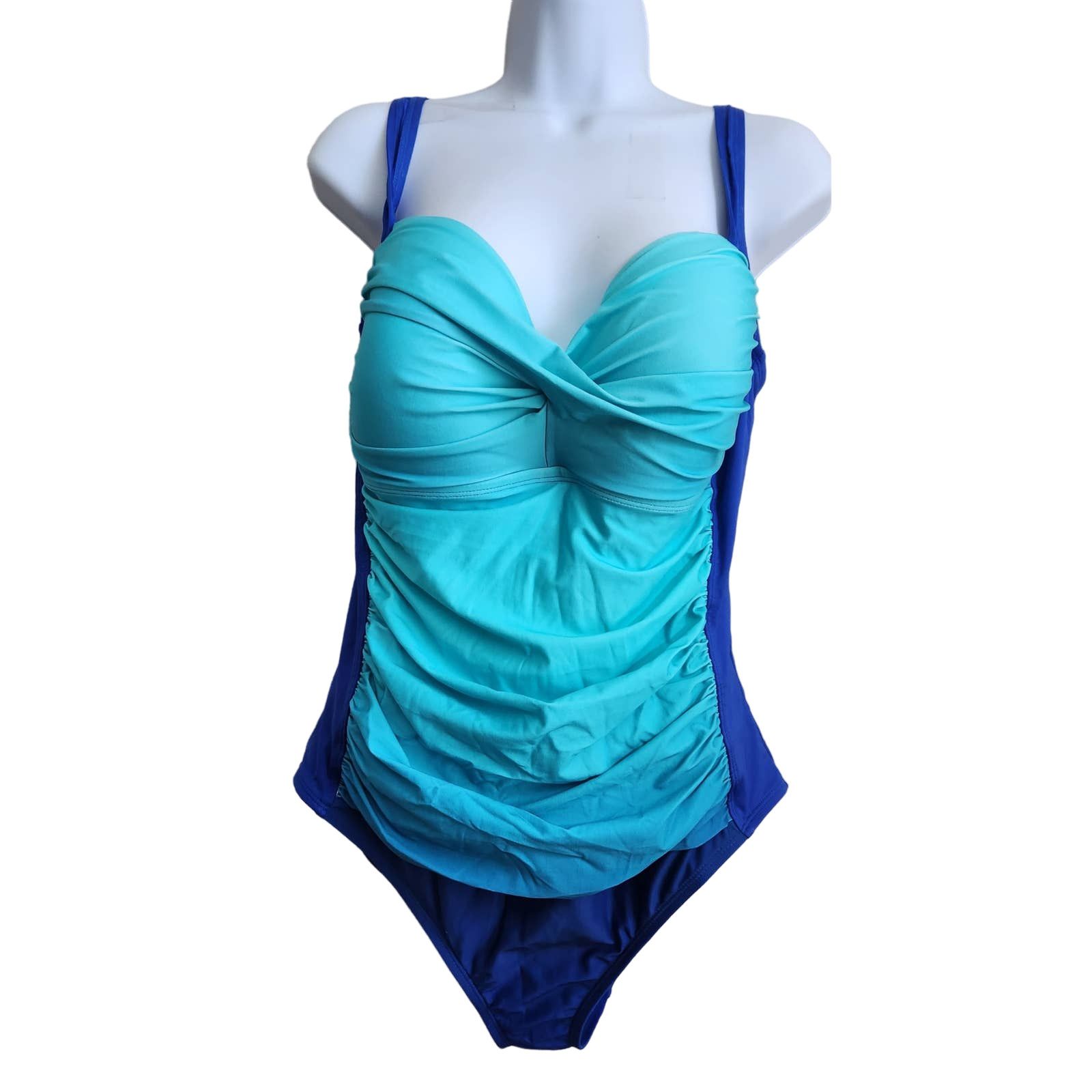 Other Sonnet Shores Blue Teal Pleated One Piece Swim Suit 18W Plus ...