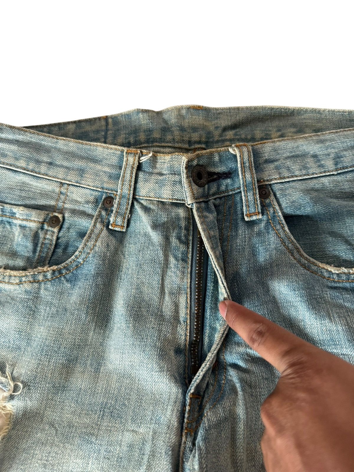 Japanese Brand Japanese Ykk New Max Faded Distressed Rare Design Denim Size US 29 - 10 Thumbnail