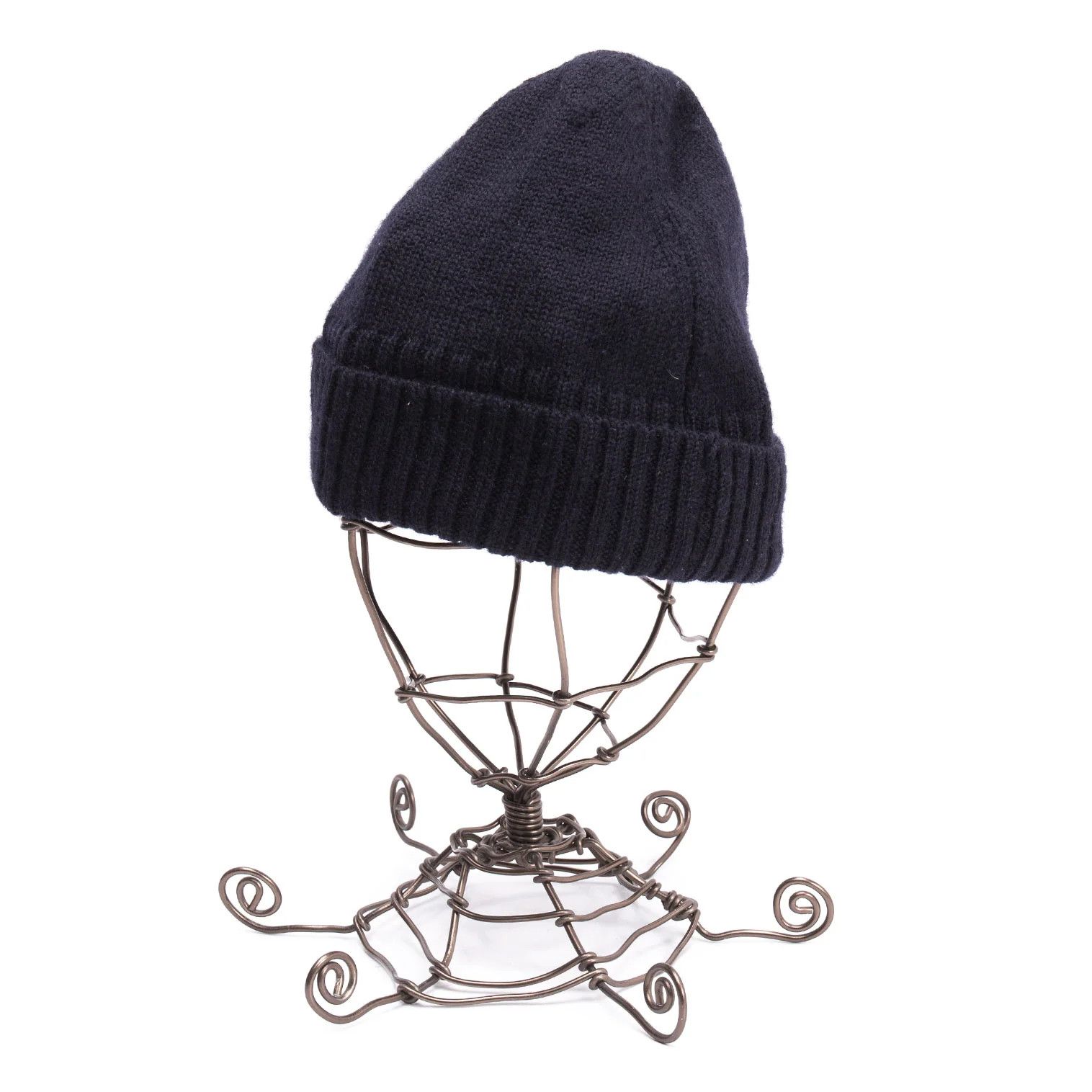 Wool Ribbed Knit Cap in Navy Blue
