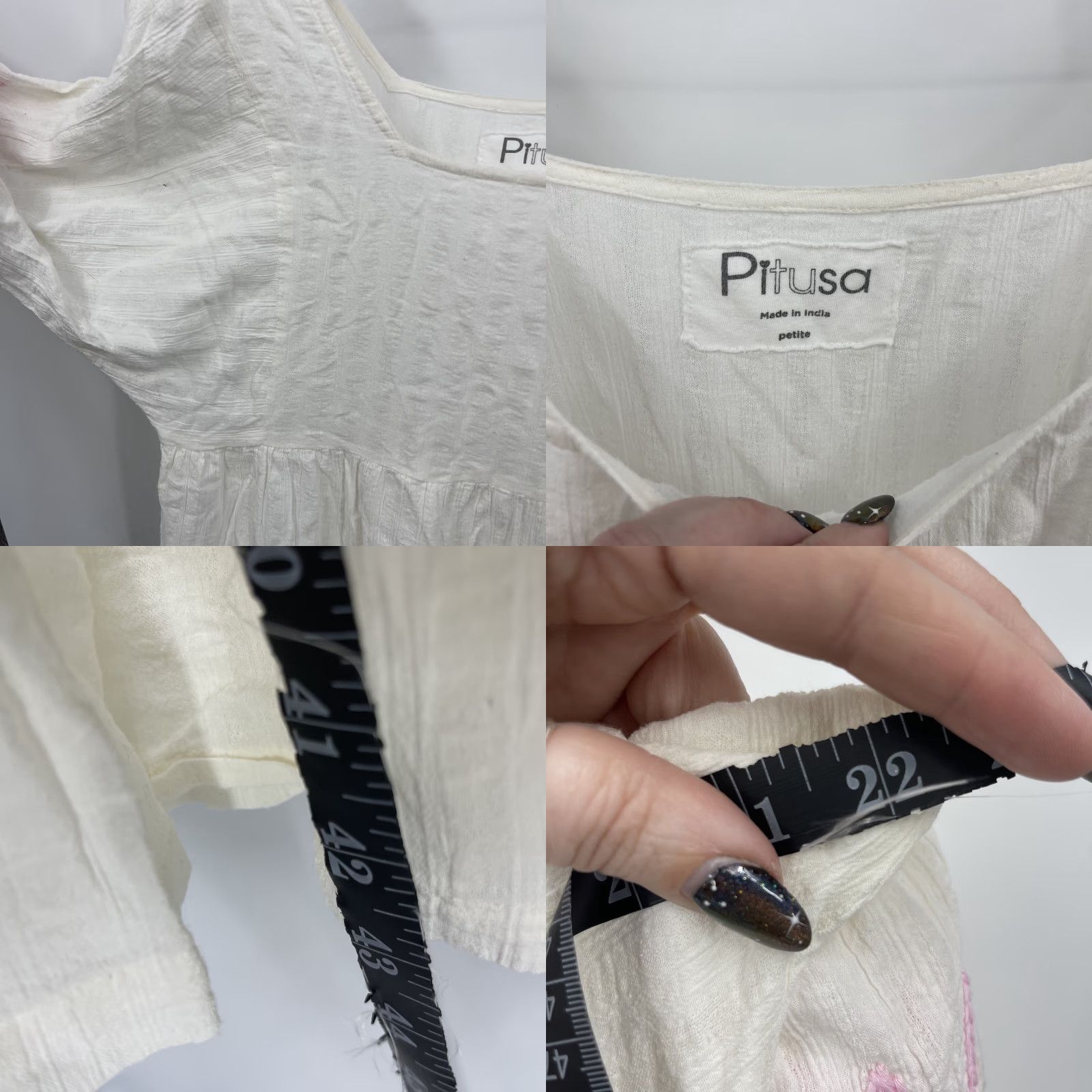 Vintage Pitusa Womens Dress Pitusa Ivory Knit 3/4 Sleeve Embroidered Cottagecore Knee Length L Petite M/L Sh fit Bohemian Beach Summer Holiday Womens Size L / US 10 / IT 46 - 8 Thumbnail