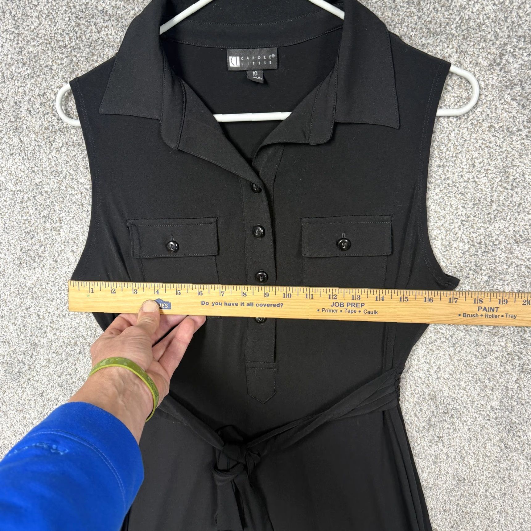 Vintage Vintage Carole Little Shirt Dress 10 Women Sleeveless Belted Collared Knee Length Black Jersey Knit Lined Workwear Office Casual Size L / US 10 / IT 46 - 3 Thumbnail