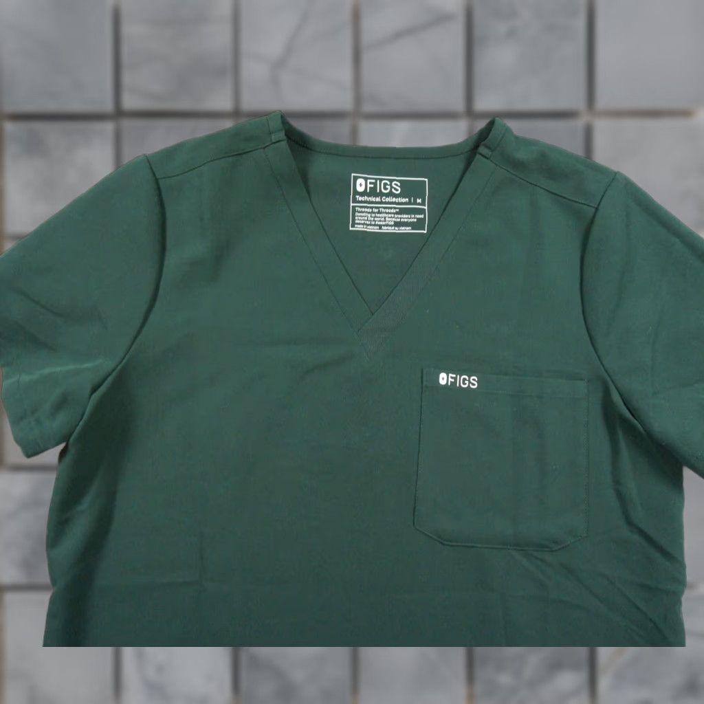 Vintage Figs Shirt Womens Medium Green Scrub Top Nurse Medical Workwear Stretch Ladies Size M / US 6-8 / IT 42-44 - 1 Thumbnail