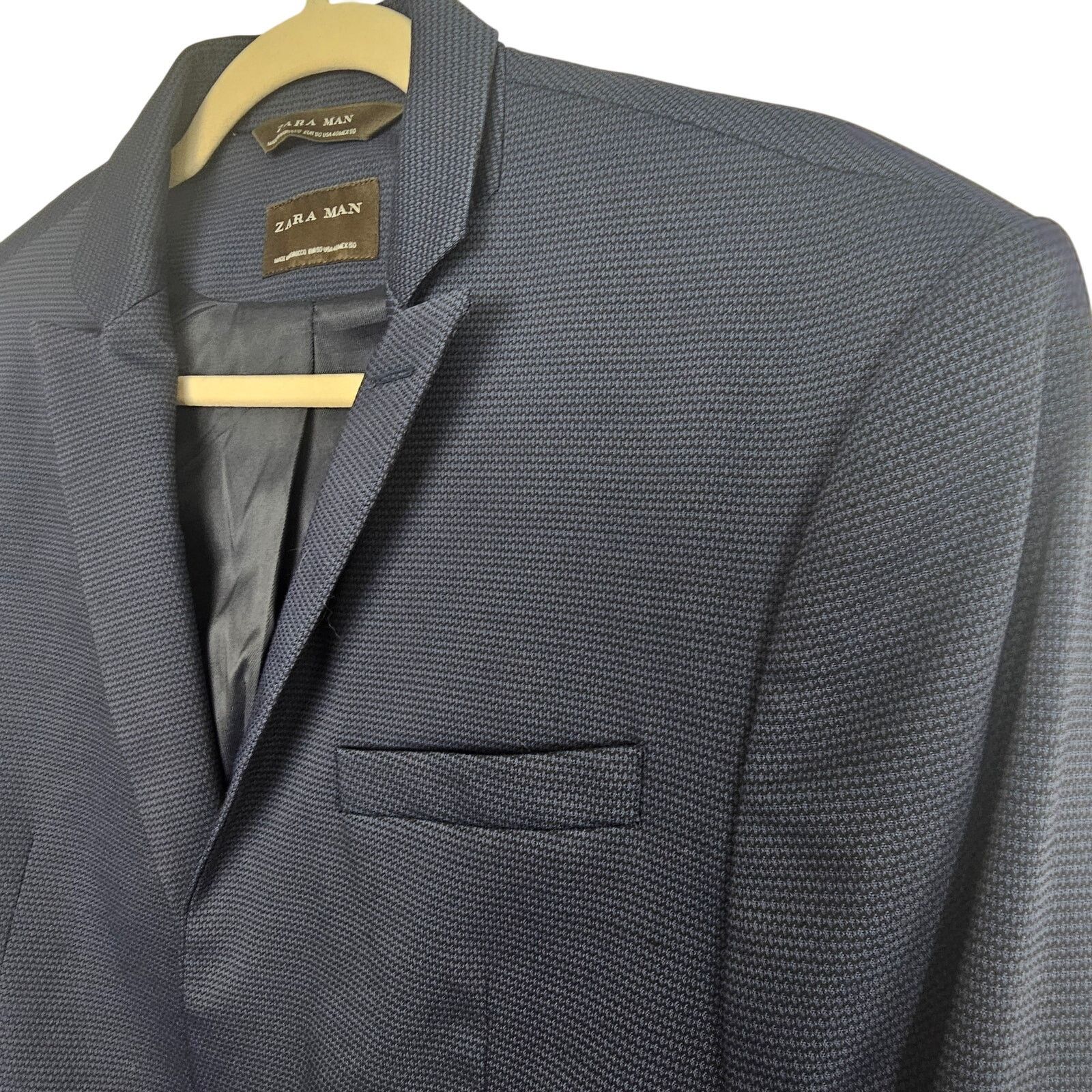 Zara Zara Mens Blazer Size 40 Navy Blue Two Button Peak Lapel Size 40R - 5 Thumbnail