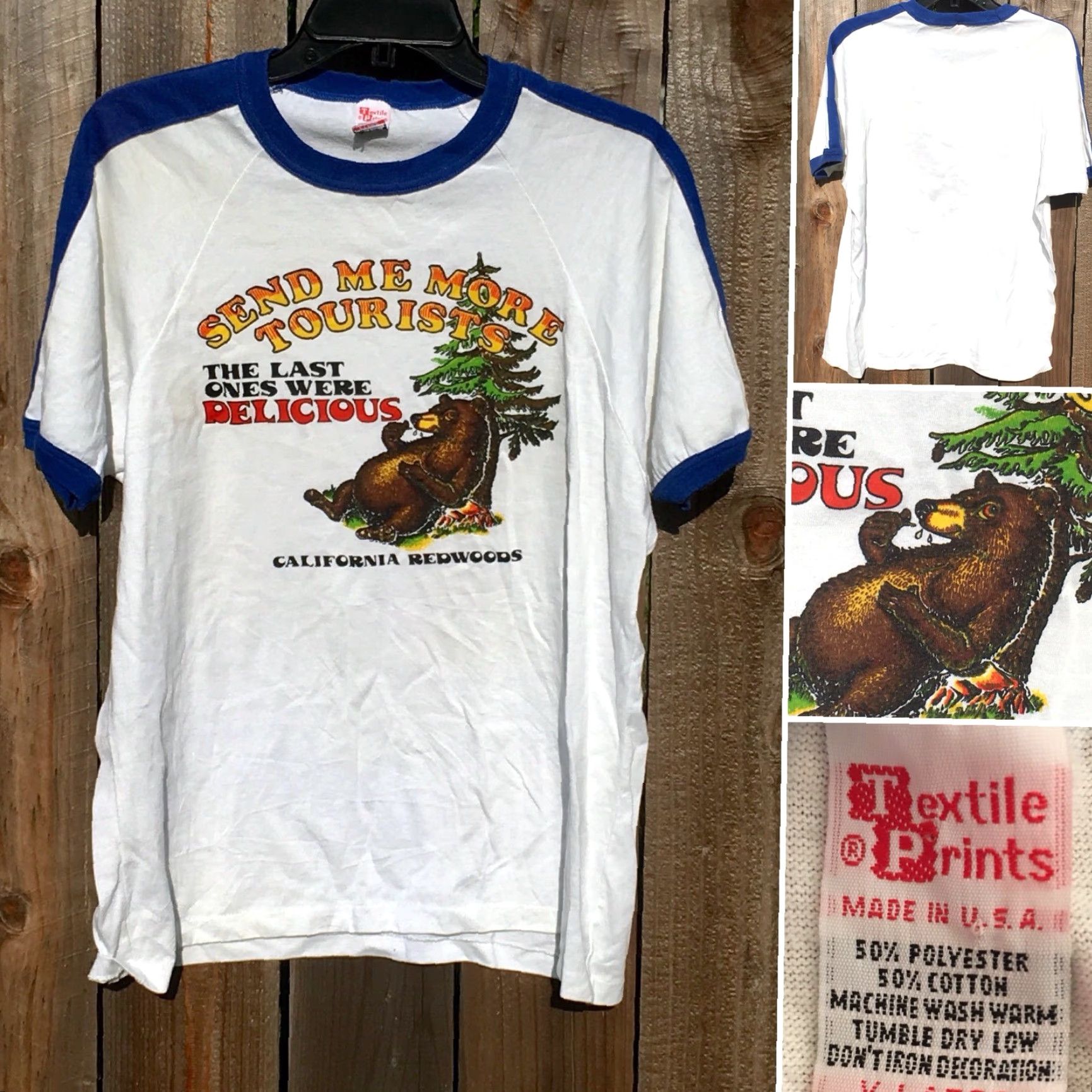 Vintage VINTAGE Textile Prints California Redwoods T Shirt Ringer 80s XL White Mens Graphic Tee Send Me More Tourists Size US XL / EU 56 / 4 - 6 Thumbnail