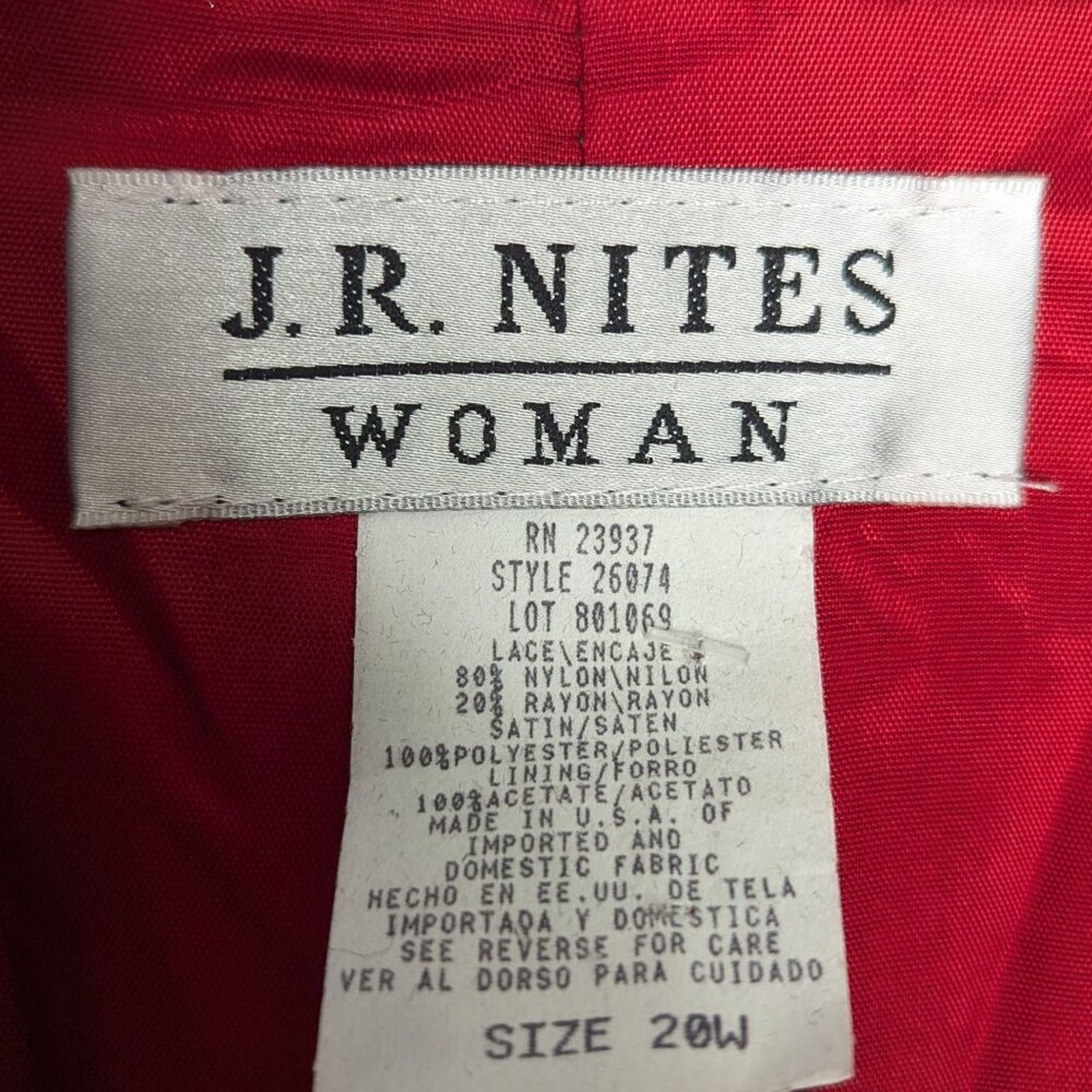 Vintage Vintage 90's JR Nites Red Black Lace Blazer Satin Trim Goth Size 3XL / US 20-22 - 3 Thumbnail