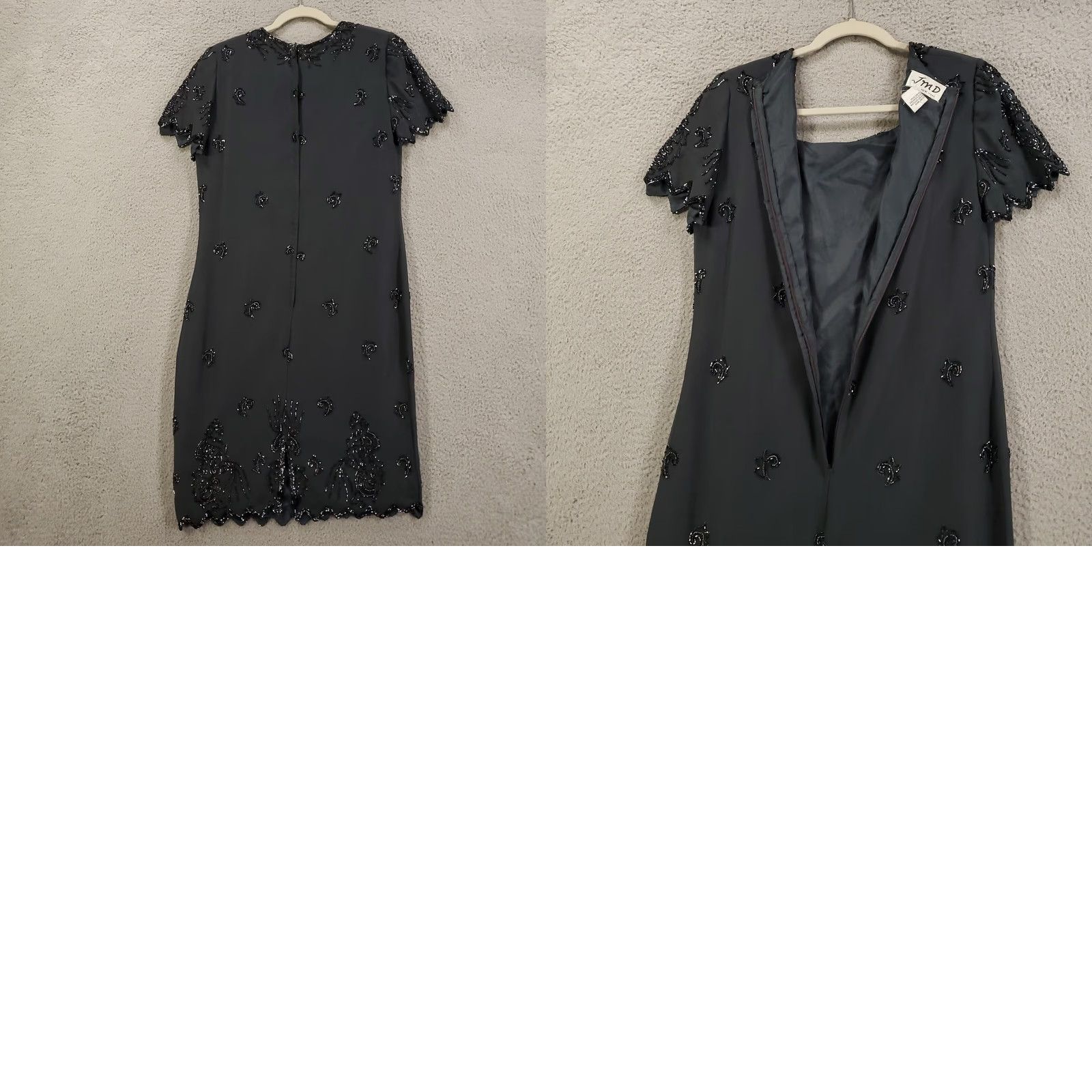 Vintage VINTAGE JMD Womens Evening Dress Knee Length Gray Beaded Lined Back Zip Square Neck Short Sleeve Formal Party/Cocktail Gown Mens? Size M / US 6-8 / IT 42-44 - 9 Thumbnail