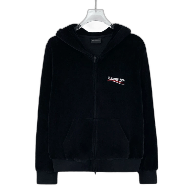 Balenciaga Balenciaga Black Logo Embroidered Zip Hoodie Size L / US 10 / IT 46 - 1 Thumbnail