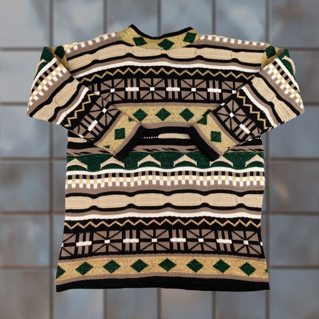 Vintage VINTAGE Cristina Sweater Womens XL Gold Black Geometric 90s Textured Glittery Pullover Mock Neck Long Sleeve Knit Casual Womens Size XL / US 12-14 / IT 48-50 - 1 Thumbnail