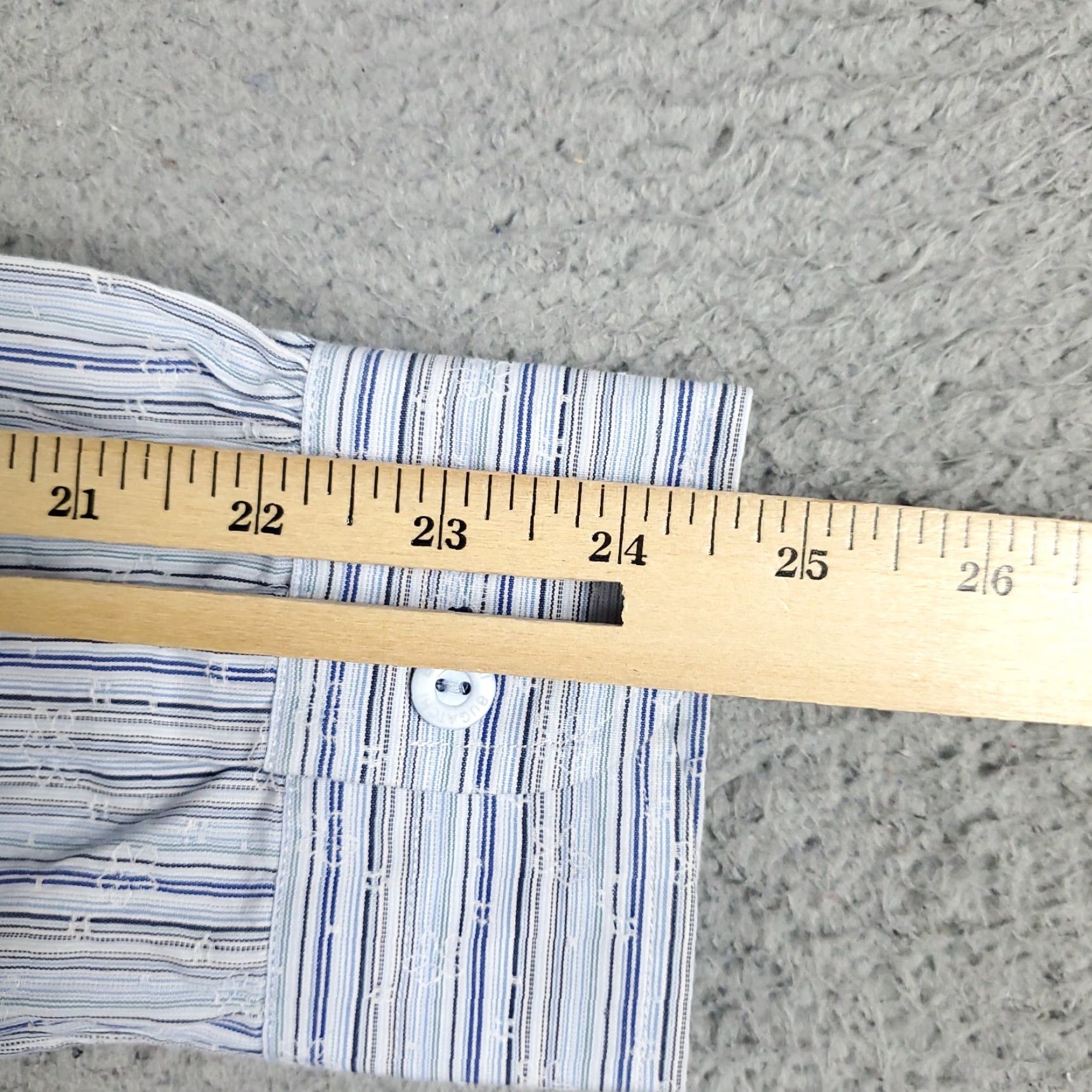 BUGATCHI Bugatchi Uomo Dress Shirt Mens 16.5 Blue Striped Long Sleeve Button Up Regular Fit Size 42R - 7 Thumbnail