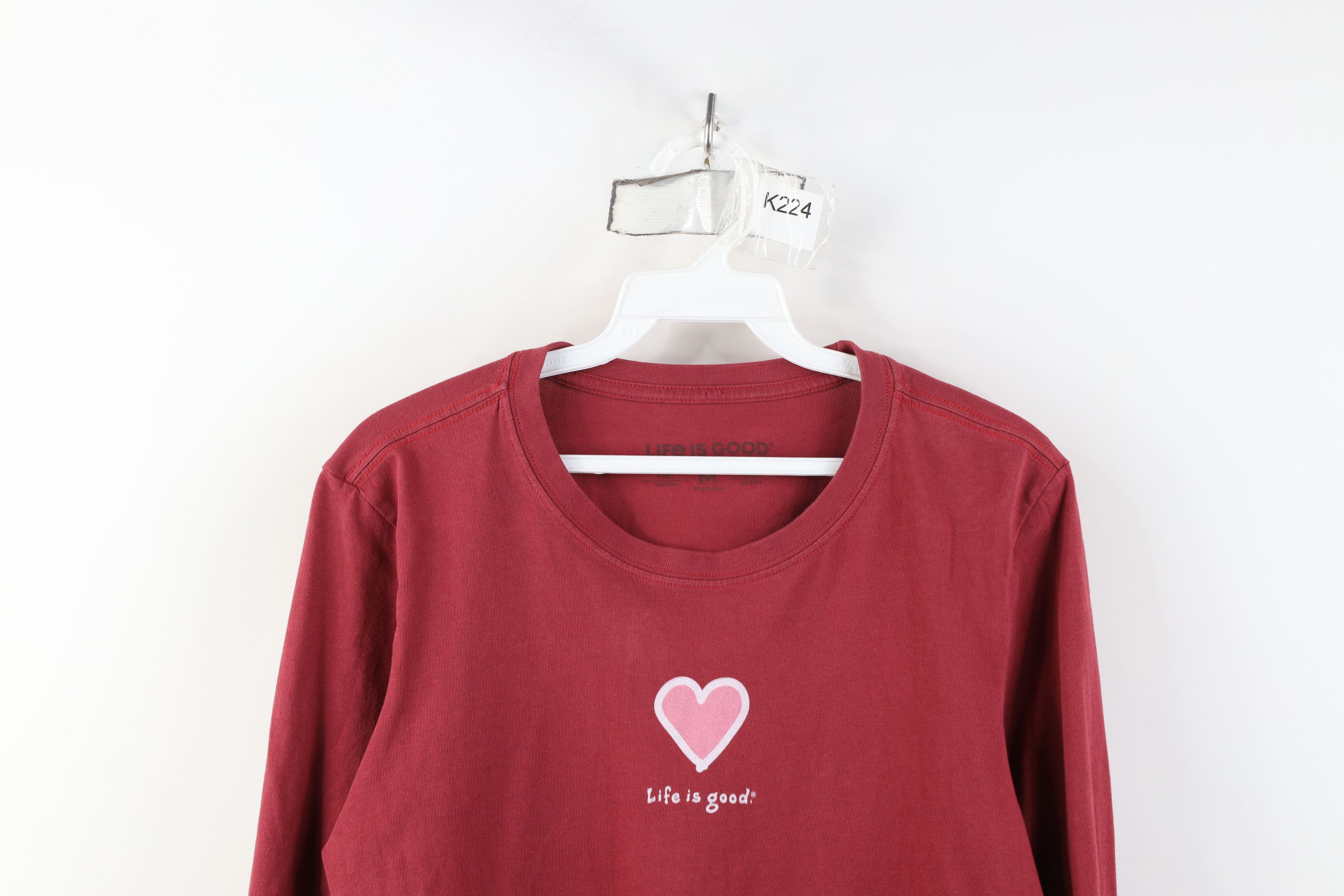 Life is Good Life Is Good Spell Out Heart Long Sleeve T-Shirt Red Cotton Size M / US 6-8 / IT 42-44 - 2 Thumbnail