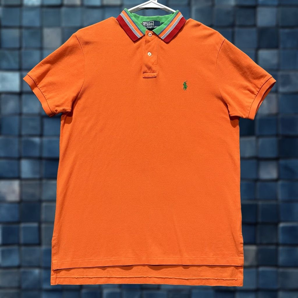 Polo Ralph Lauren Polo Ralph Lauren Shirt Mens L Orange Green Custom Fit Polo Aztec Collar EUC Size US XL / EU 56 / 4 - 1 Thumbnail