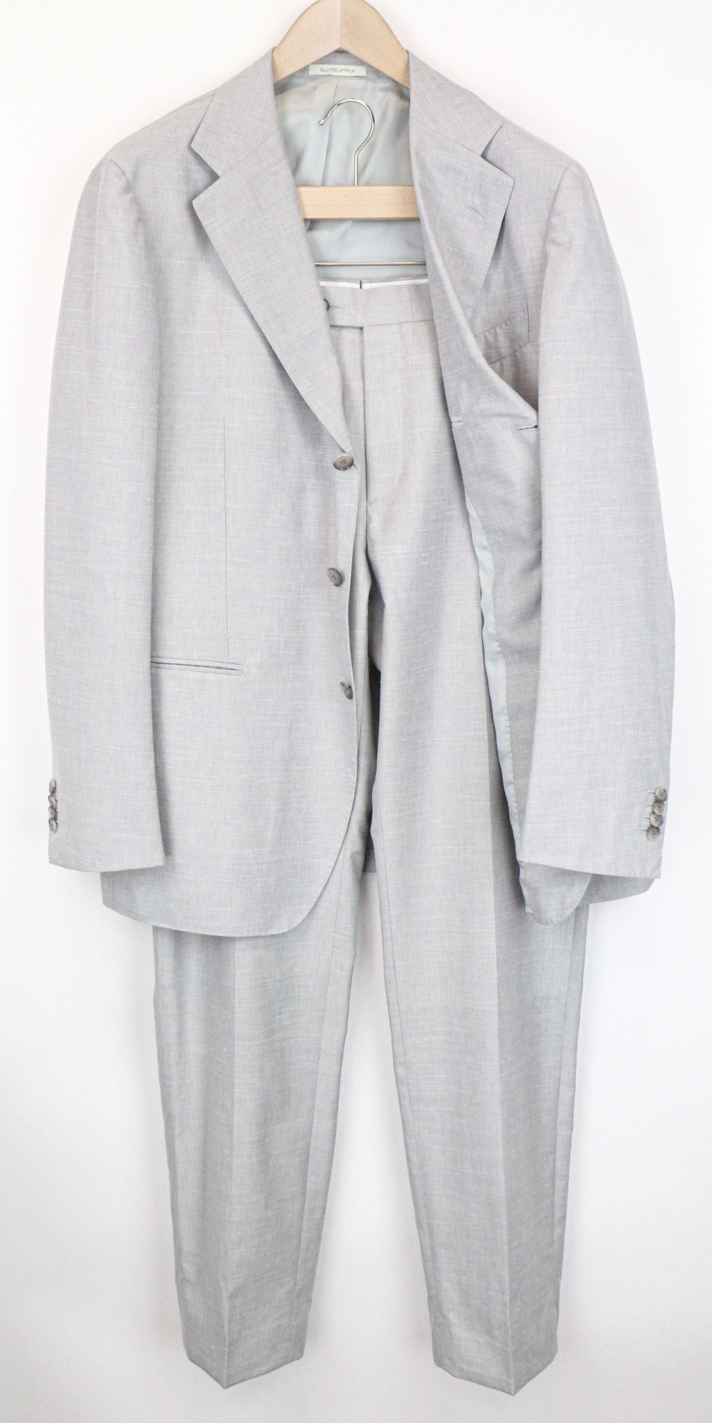 Suitsupply HAVANA JETTED UK46R Grey Wool Silk Linen Suit 75297 Size 46R - 1 Thumbnail