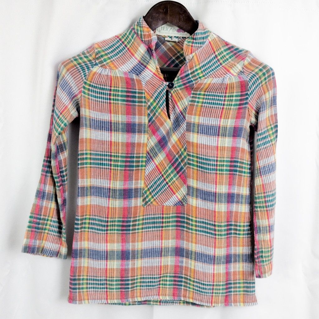 Vintage Vintage Huk-A-Poo Crinkle Cotton Plaid India Made Top Size S / US 4 / IT 40 - 3 Thumbnail