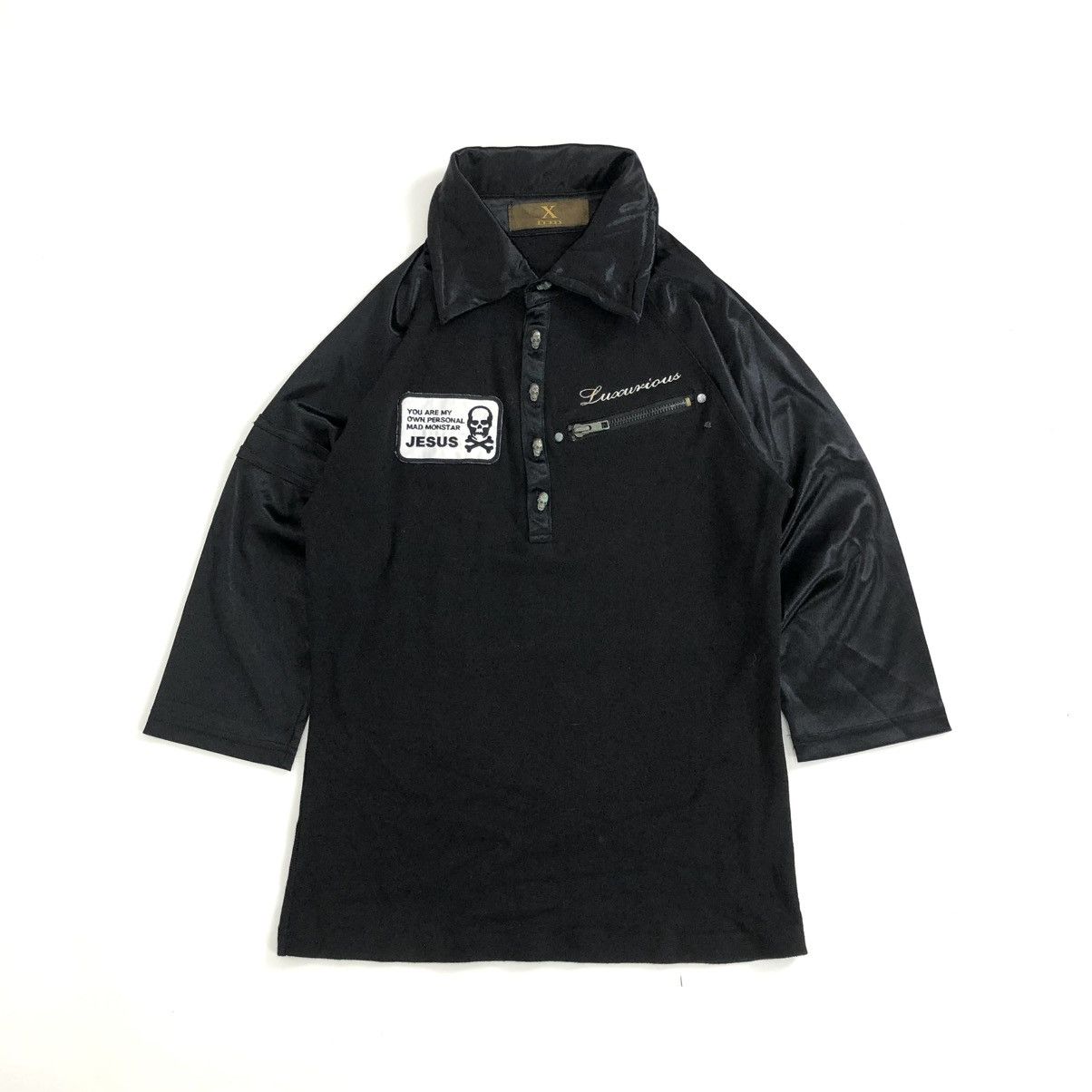 If Six Was Nine × Japanese Brand × Le Grande Bleu (L.G.B.) Xfrm Skulls Jesus Poem Half Lgb Goa Style Button Polo Shirt Size S / US 4 / IT 40 - 15 Thumbnail